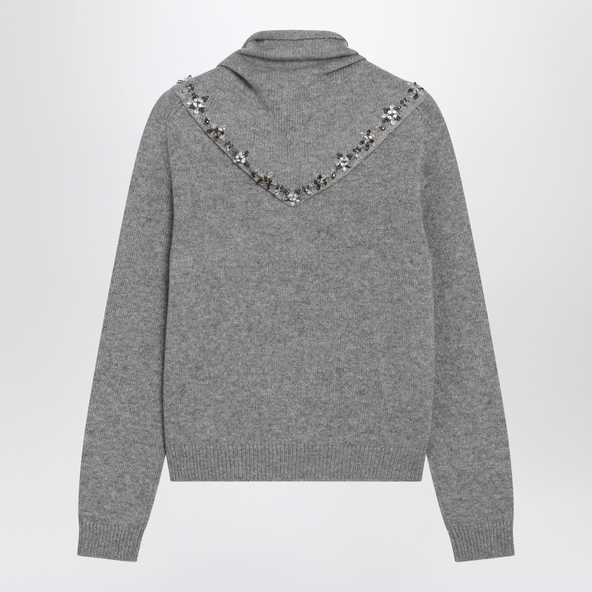 Prada Grey Cashmere Sweater With Jeweled Scarf Women PRADA