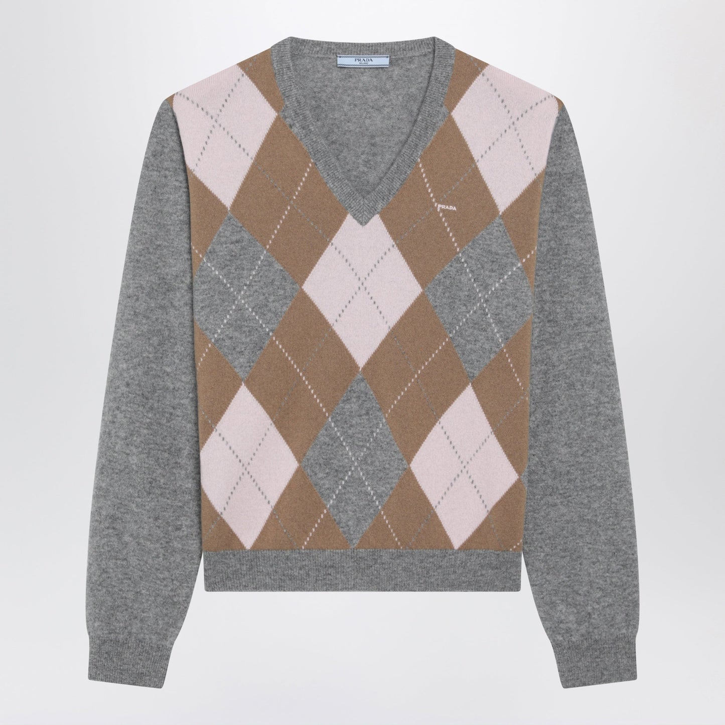 Prada Grey Cashmere Argyle Sweater Women PRADA