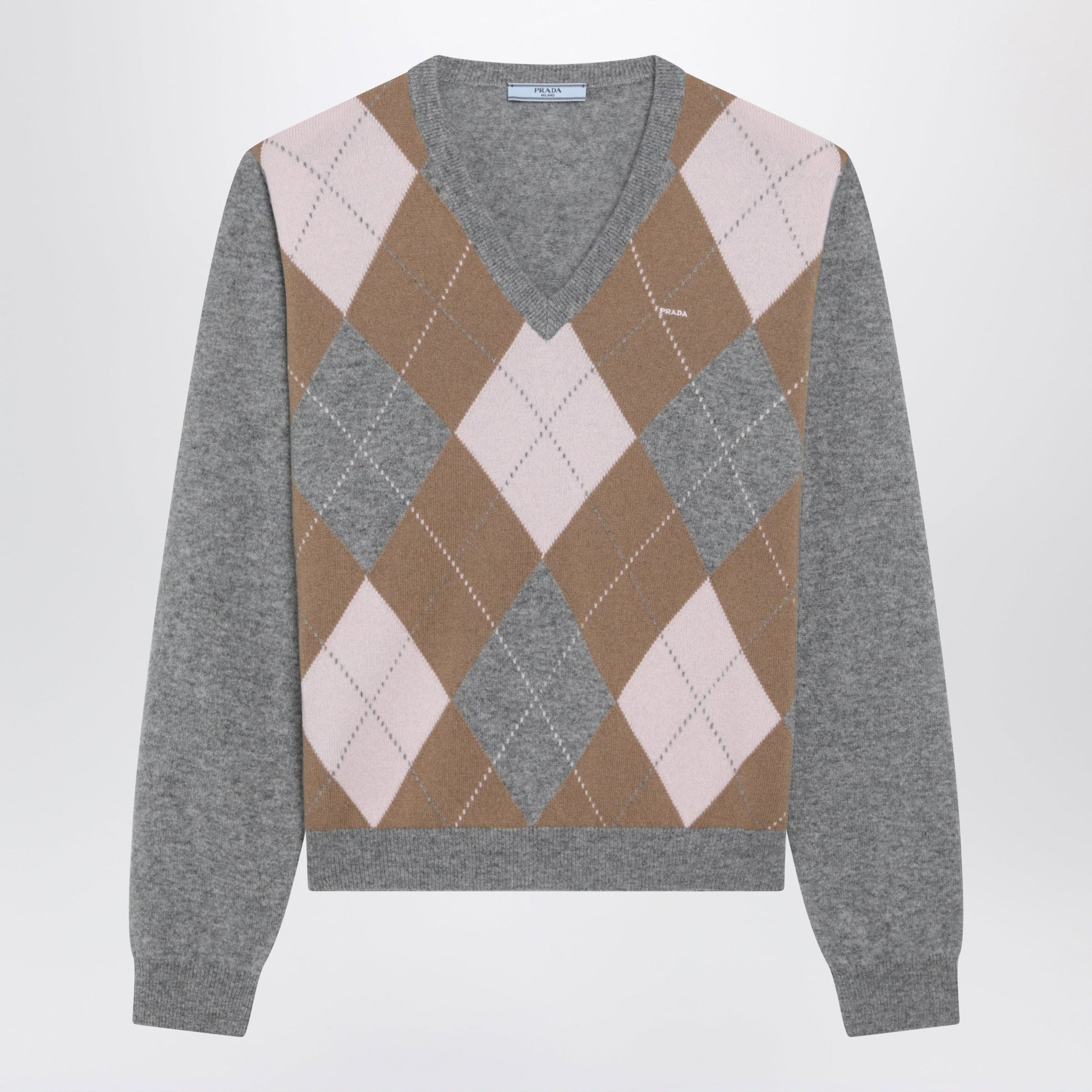 Prada Grey Cashmere Argyle Sweater Women PRADA
