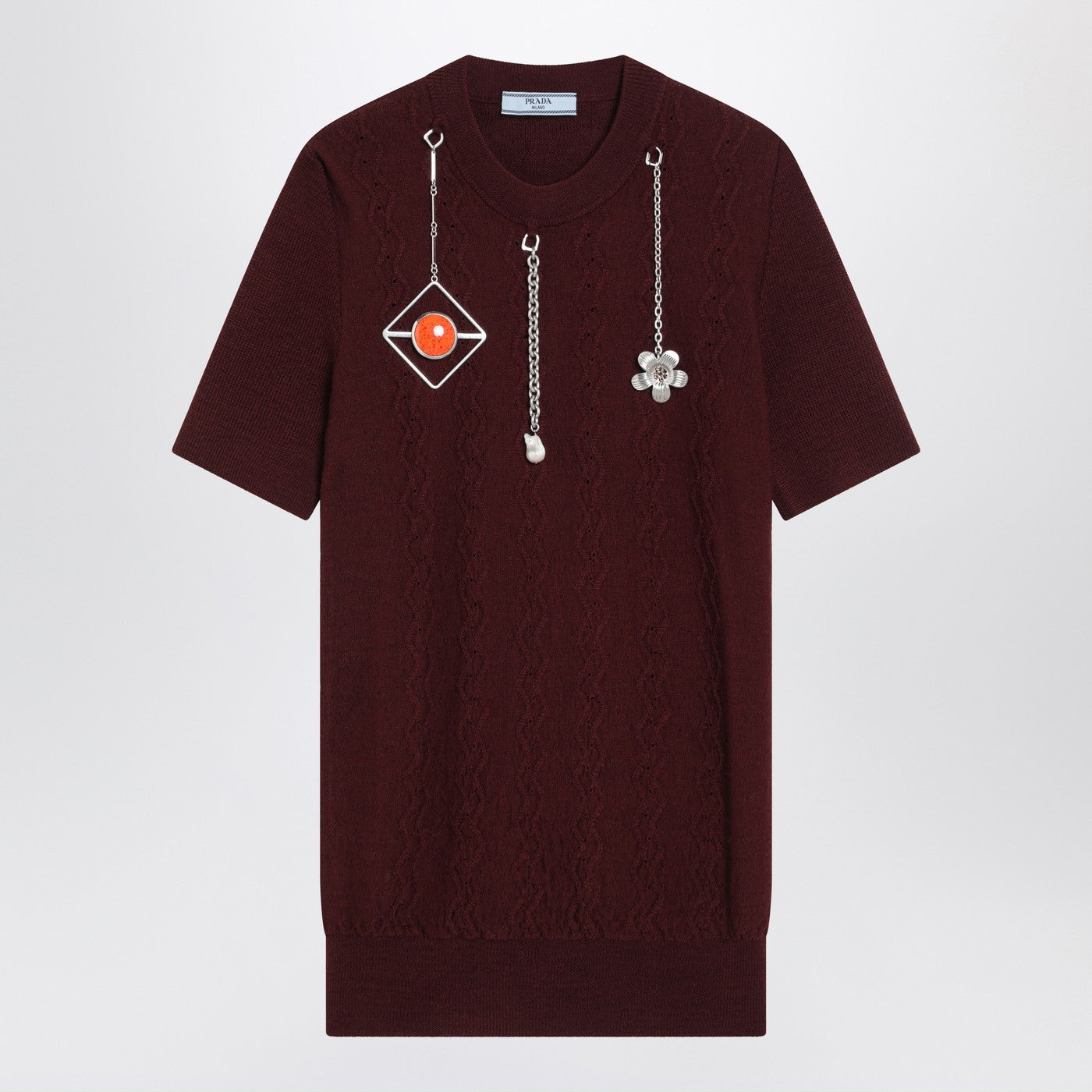 Prada Burgundy Wool Sweater With Charms Women PRADA