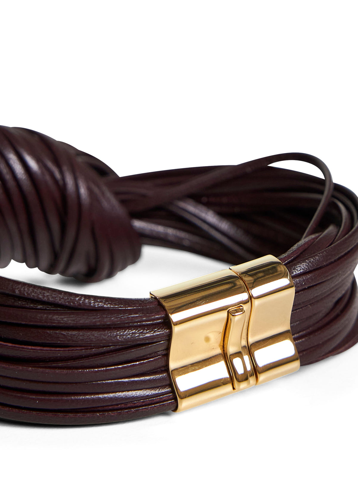 Bottega Veneta Women Dark Barolo Leather Knot Bracelet BOTTEGA VENETA