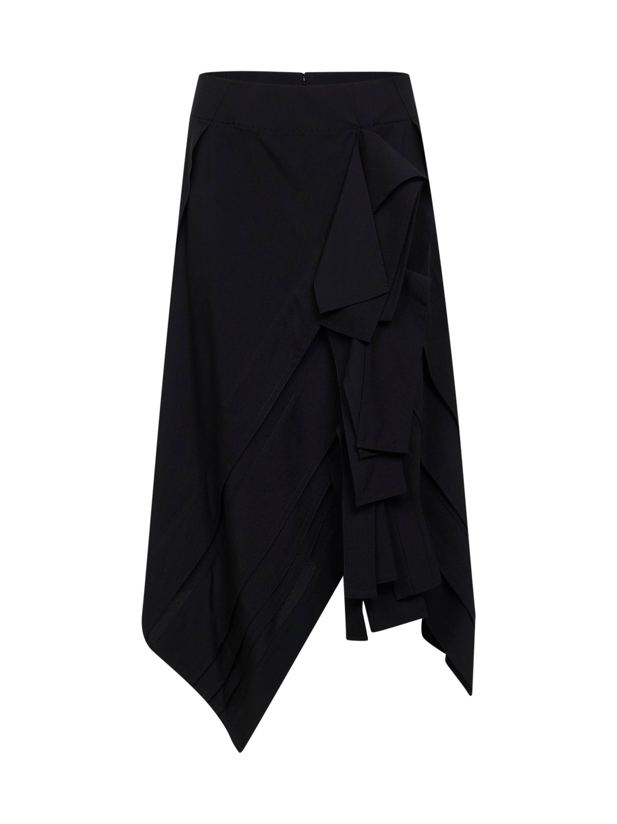 Bottega Veneta Women Black Wool Asymmetric Midi Skirt With Ruffles BOTTEGA VENETA