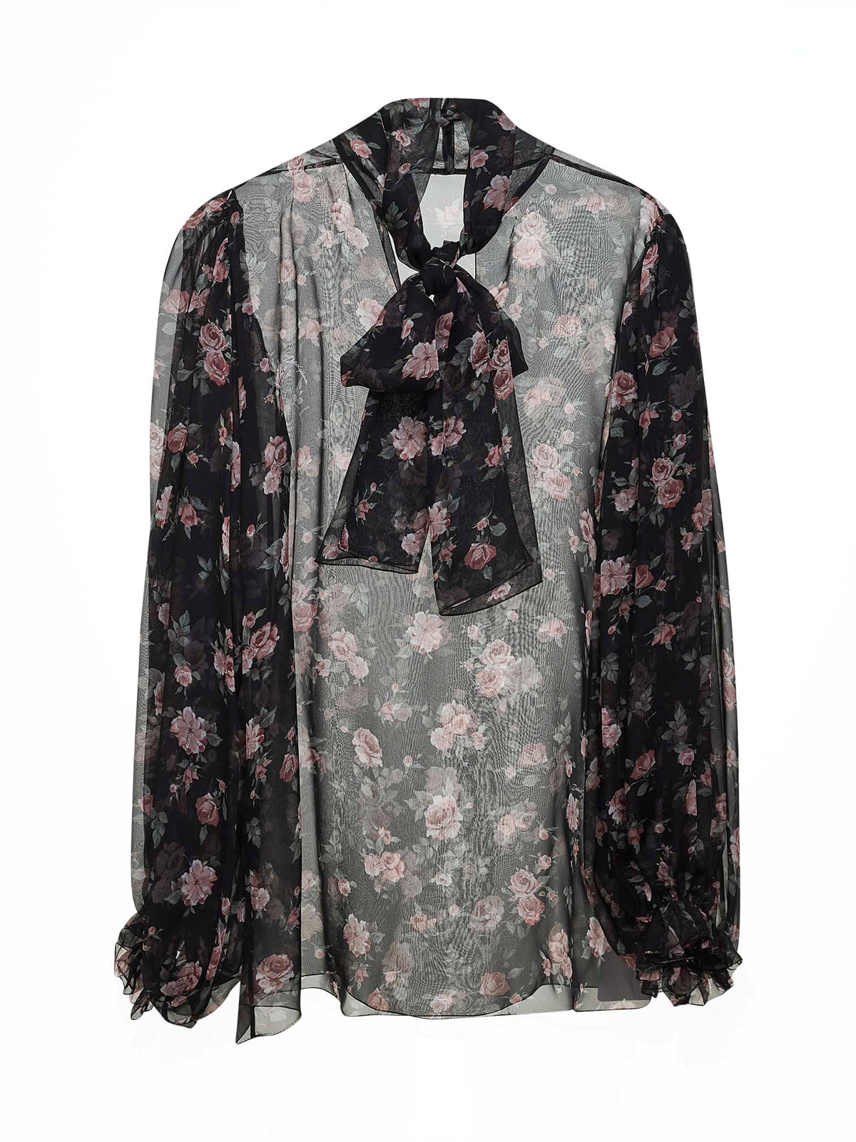 Dolce & Gabbana Women Black Vintage Rose-Print Chiffon Top DOLCE & GABBANA