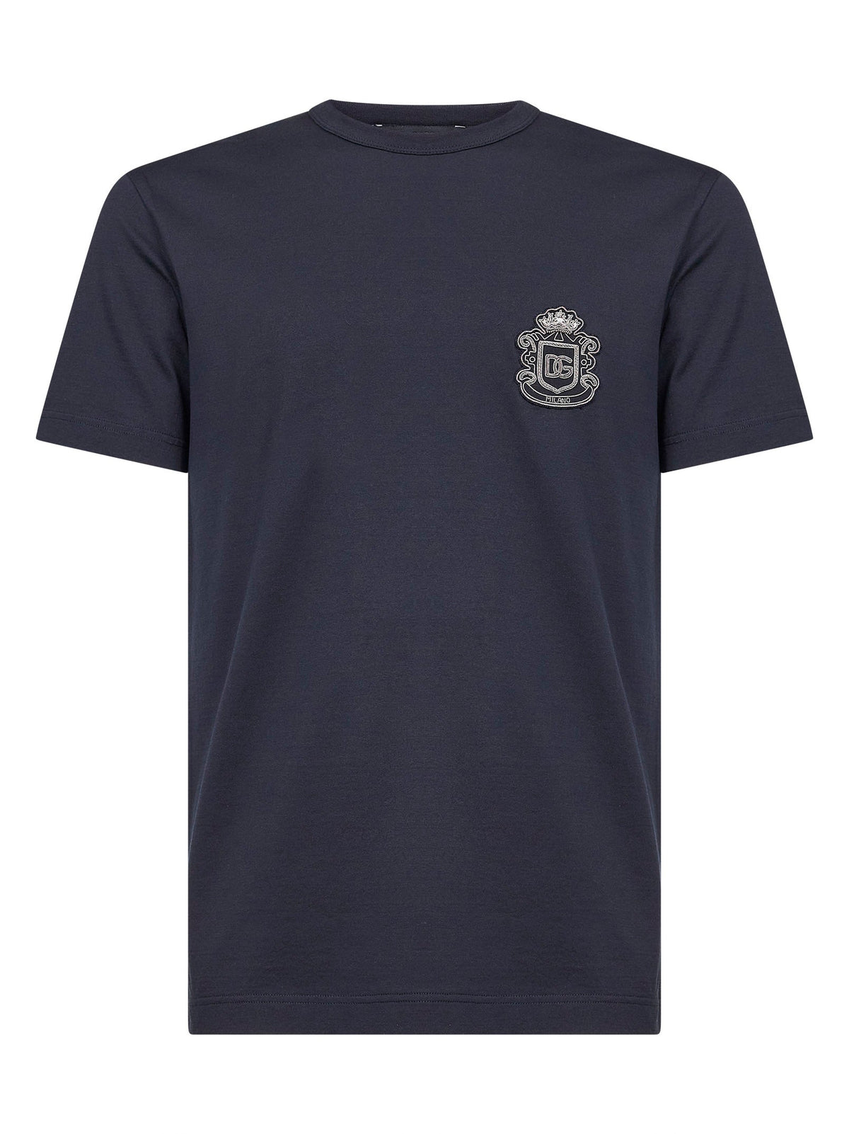 Dolce & Gabbana Men Blue Cotton Heraldic Patch T-Shirt DOLCE & GABBANA