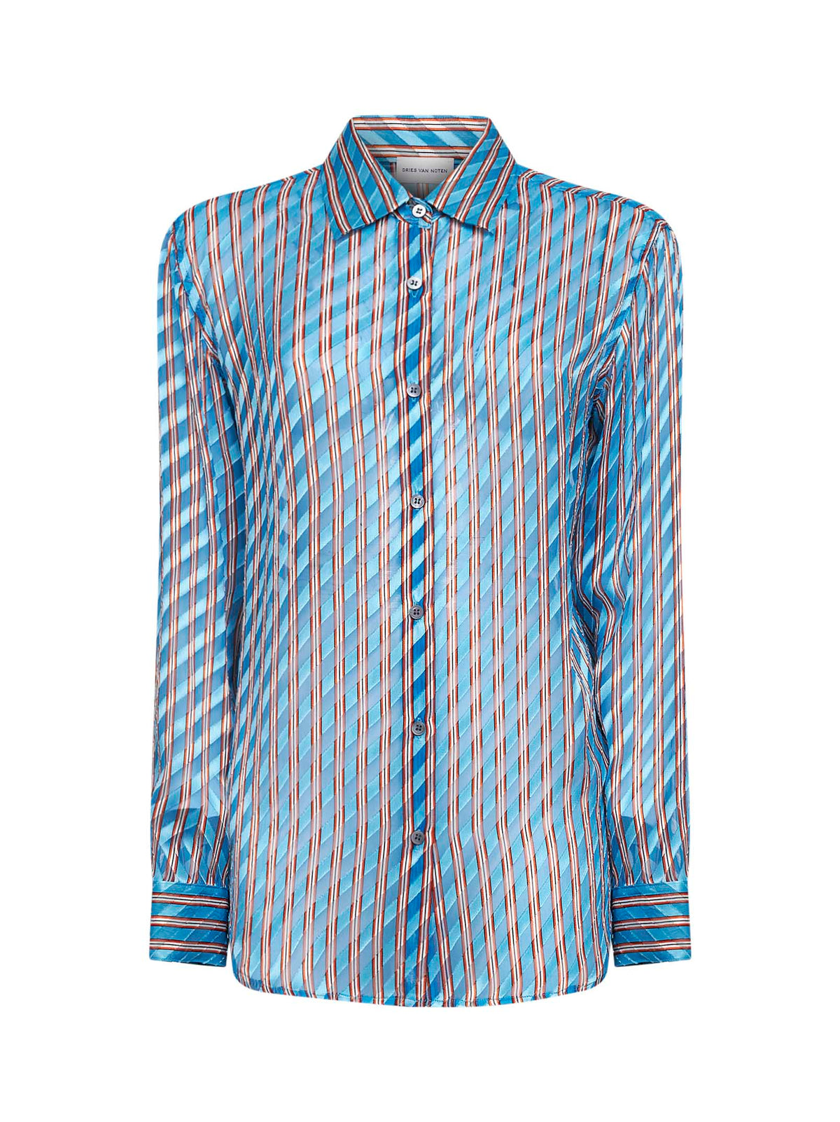 Dries Van Noten Women Turquoise Devoré Viscose And Silk Striped Shirt DRIES VAN NOTEN