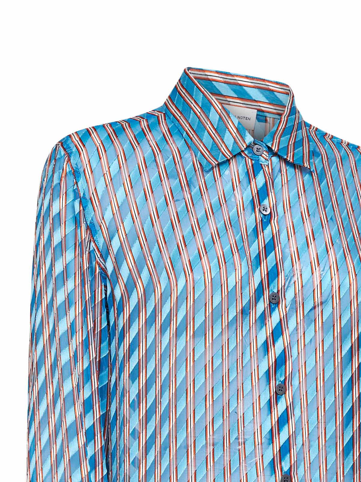 Dries Van Noten Women Turquoise Devoré Viscose And Silk Striped Shirt DRIES VAN NOTEN