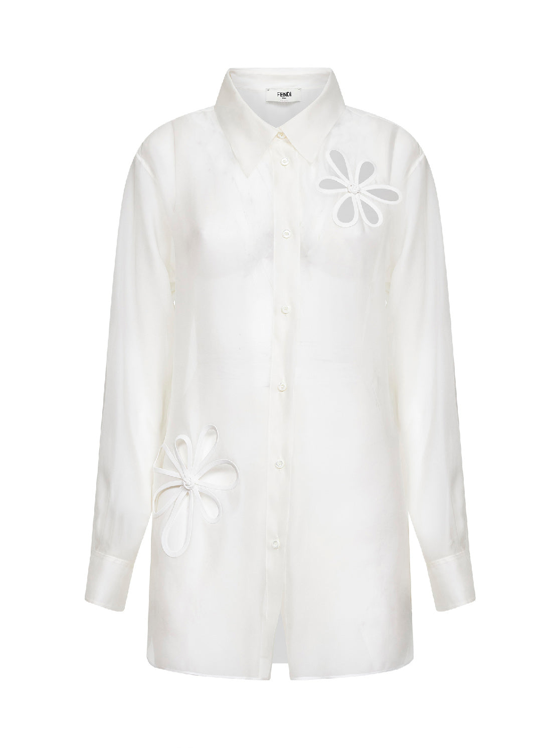 Fendi Women White Organza Shirt With Fendi Ajour Motif FENDI