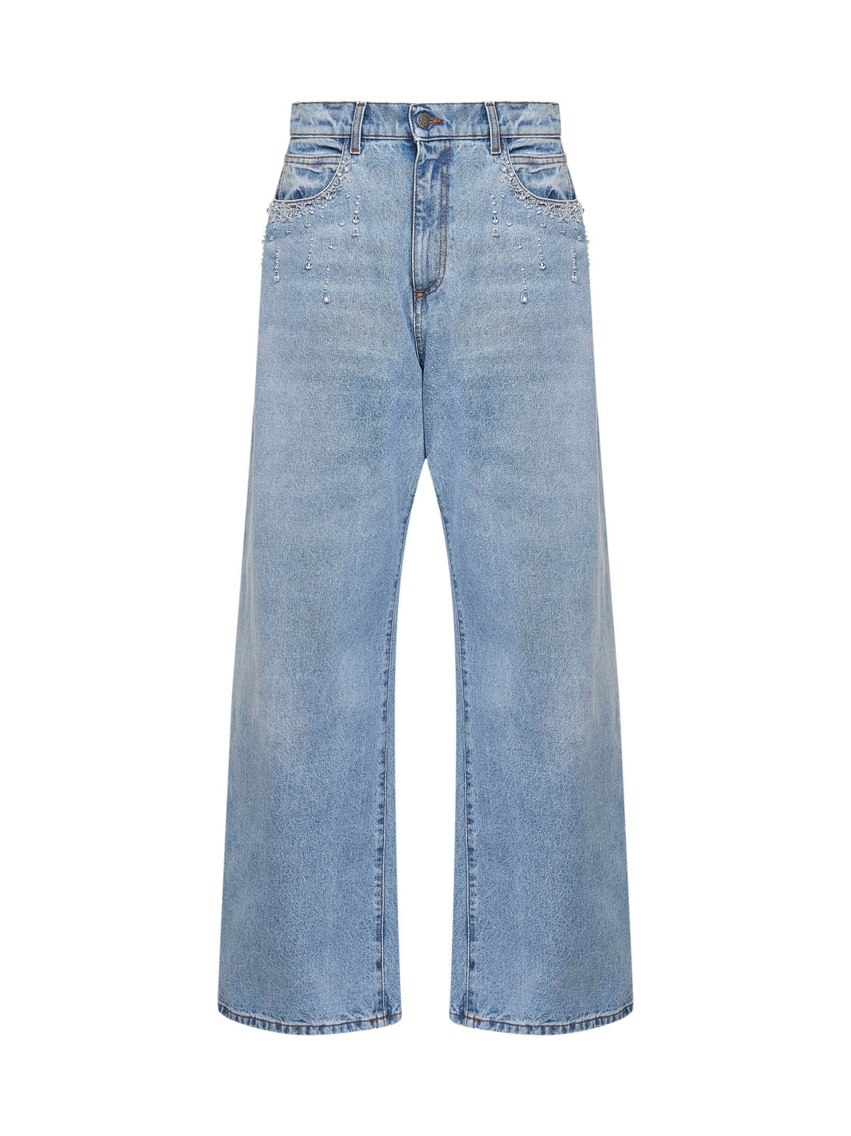 Giuseppe Di Morabito Women Light Blue Denim Crystal-Embellished Baggy Jeans GIUSEPPE DI MORABITO