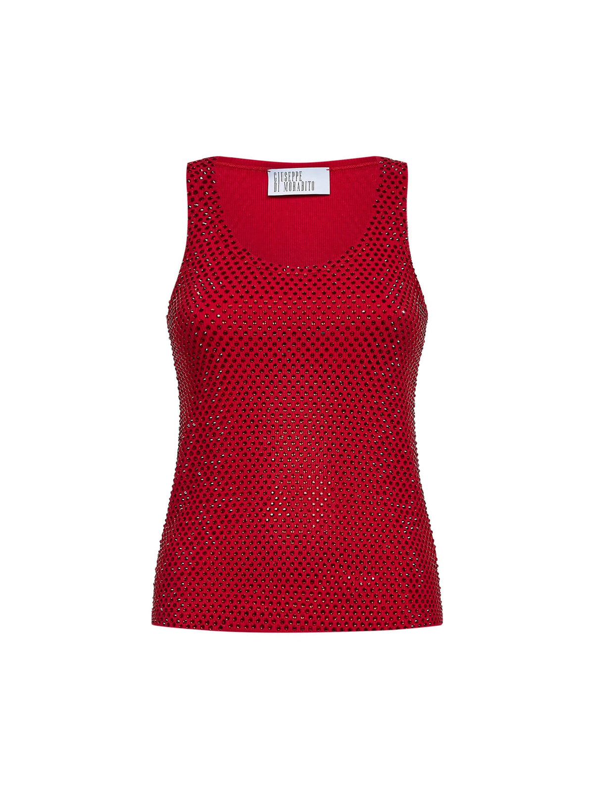 Giuseppe Di Morabito Women Red Crystal-Embellished Stretch Cotton Knit Tank Top GIUSEPPE DI MORABITO