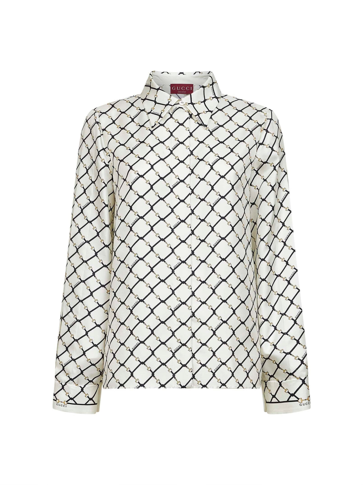 Gucci Women White Printed Silk Twill Shirt GUCCI