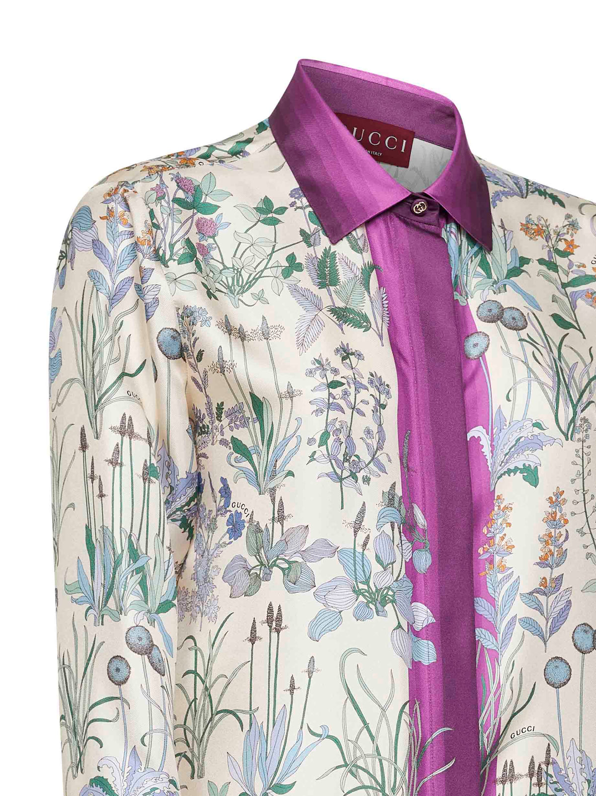 Gucci Women Ivory Printed Silk Twill Shirt GUCCI