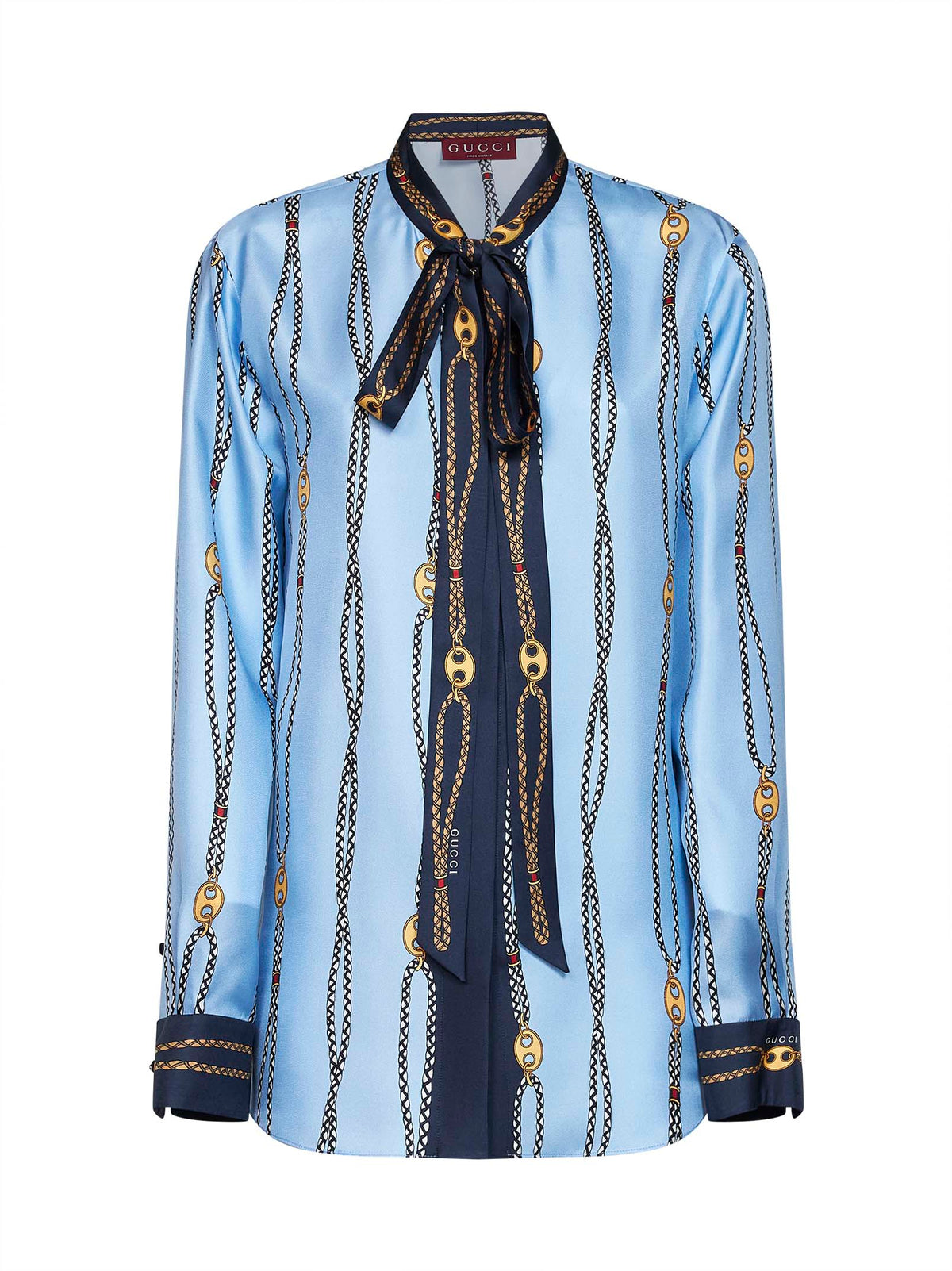 Gucci Women Light Blue Printed Silk Twill Shirt GUCCI
