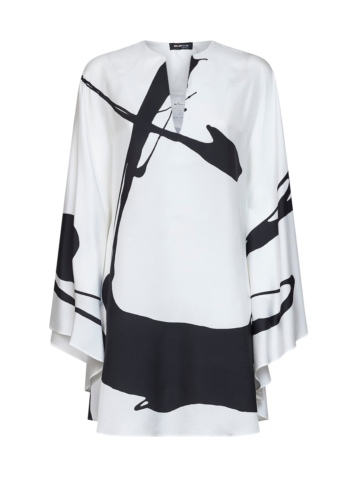 Kiton Women White And Black Printed Silk Tunic KITON