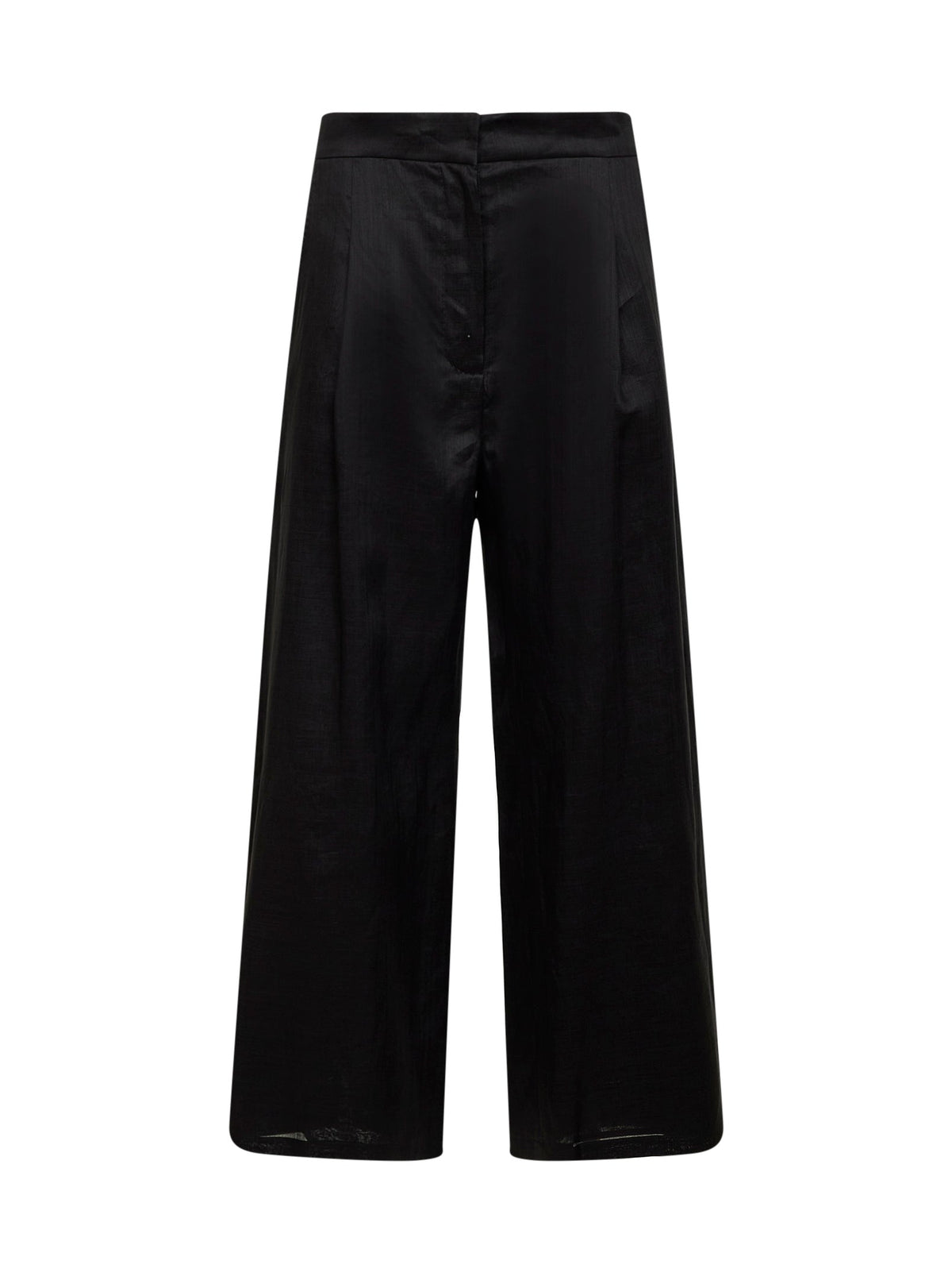 Max Mara Studio Women Black Washed Ramie Canvas Msttartufo Cropped Trousers MAX MARA STUDIO