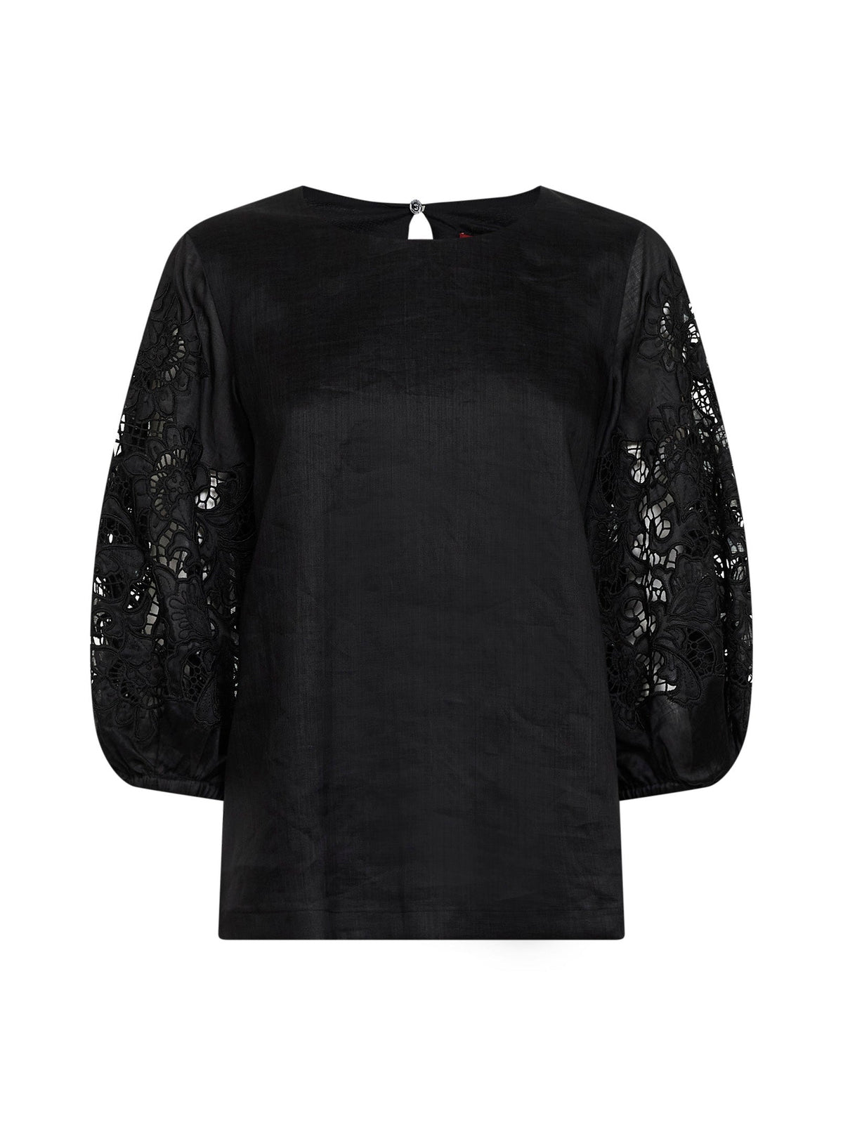 Max Mara Studio Women Black Washed Ramie Gauze And Broderie Anglaise Mstordine T-Shirt MAX MARA STUDIO