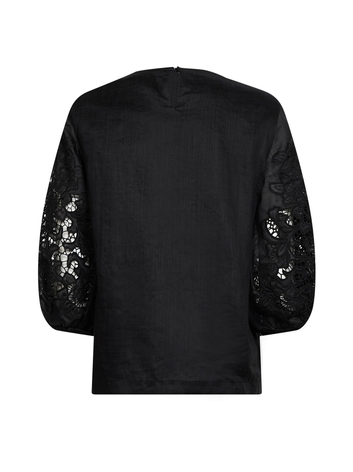 Max Mara Studio Women Black Washed Ramie Gauze And Broderie Anglaise Mstordine T-Shirt MAX MARA STUDIO