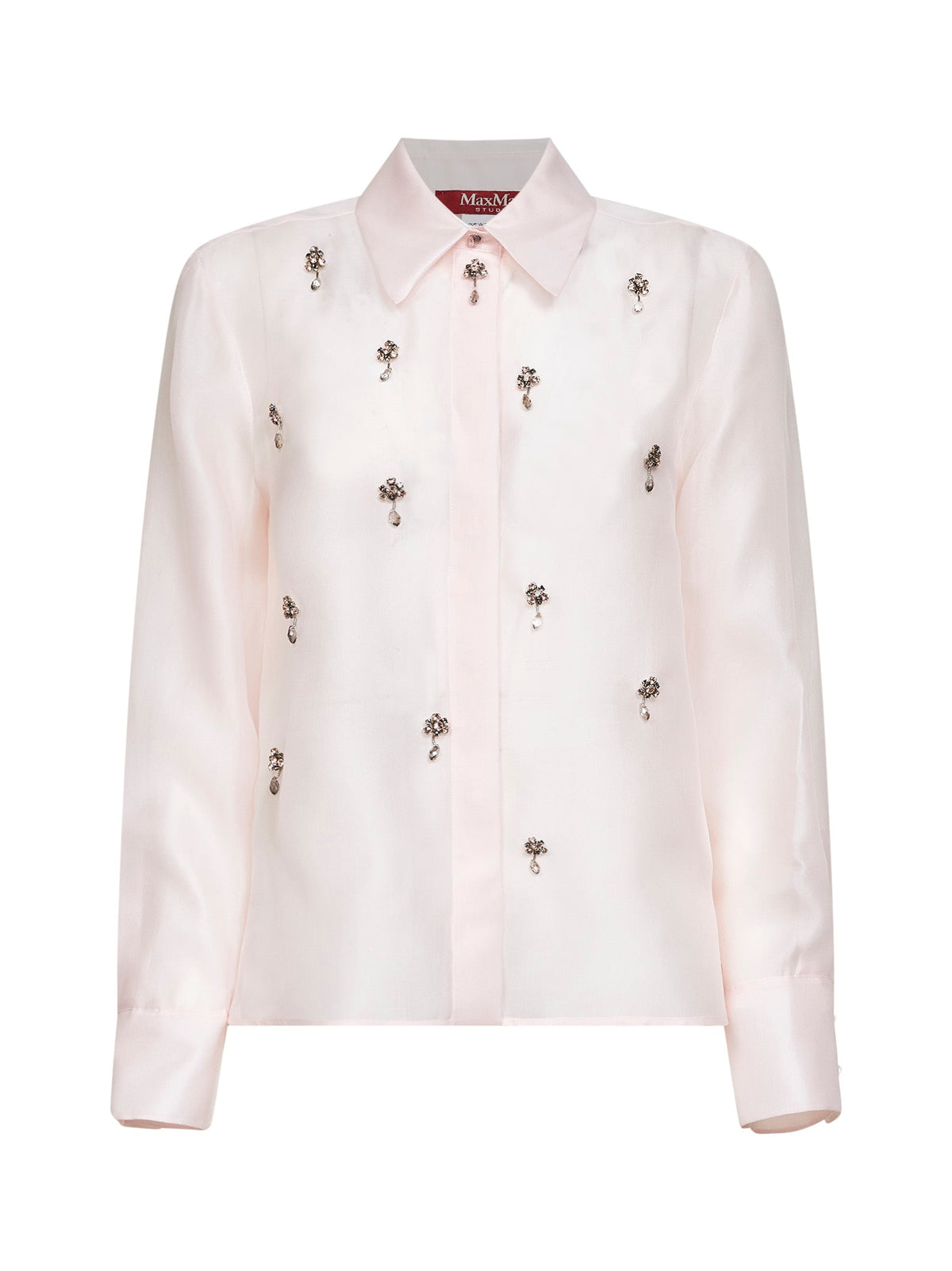 Max Mara Studio Women Pink Silk Organza Mseagi Embroidered Shirt MAX MARA STUDIO