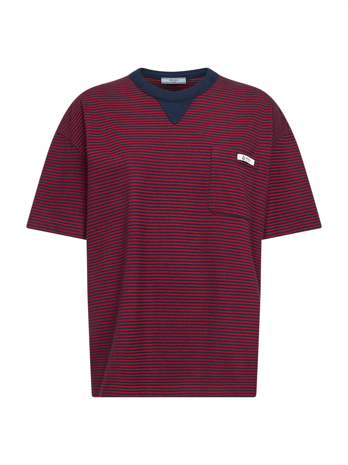 Prada Abbigliamento Women Red And Blue Striped Cotton Jersey T-Shirt PRADA