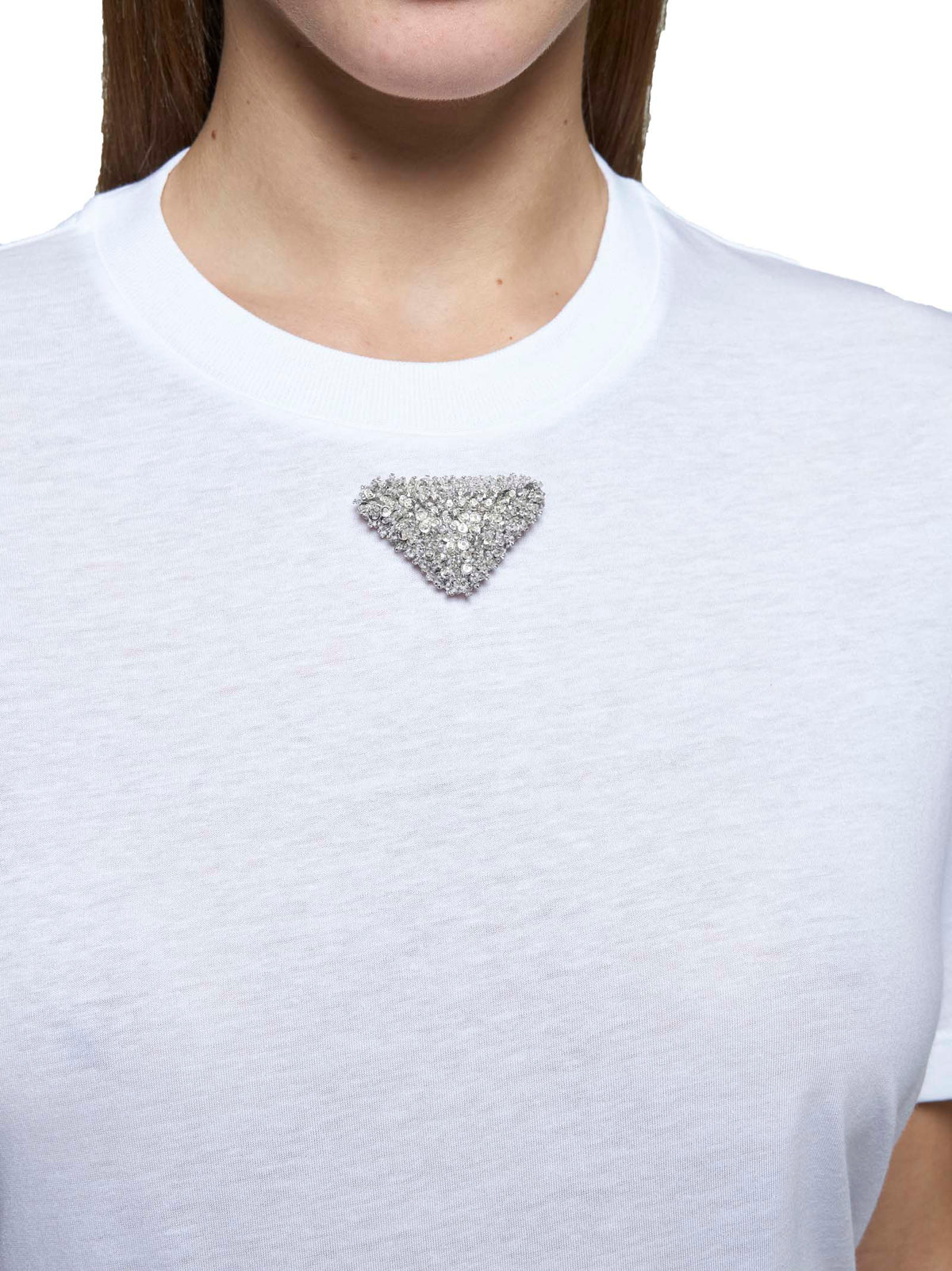 Prada Abbigliamento Women Rhinestones Plaque Cotton T-Shirt PRADA