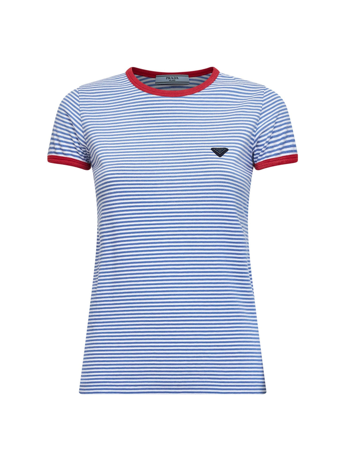 Prada Abbigliamento Women Periwinkle Blue And Red Striped Cotton T-Shirt PRADA