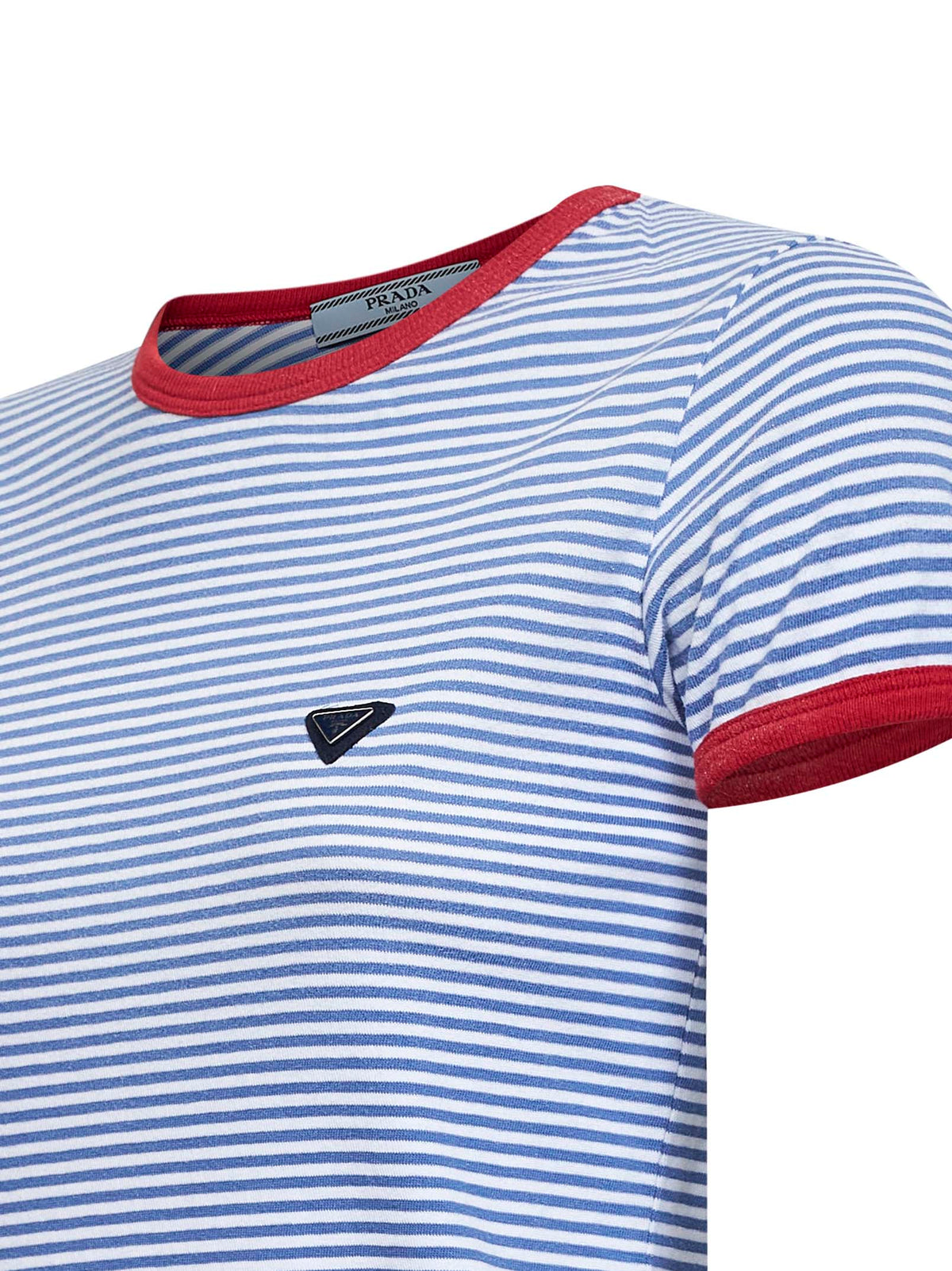 Prada Abbigliamento Women Periwinkle Blue And Red Striped Cotton T-Shirt PRADA