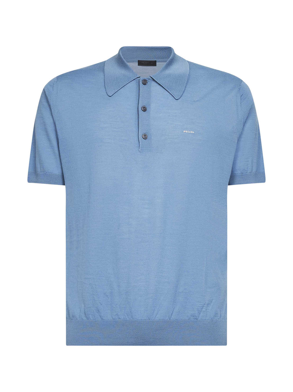 Prada Abbigliamento Men Aviator Blue Superfine Wool Short-Sleeved Polo Shirt PRADA