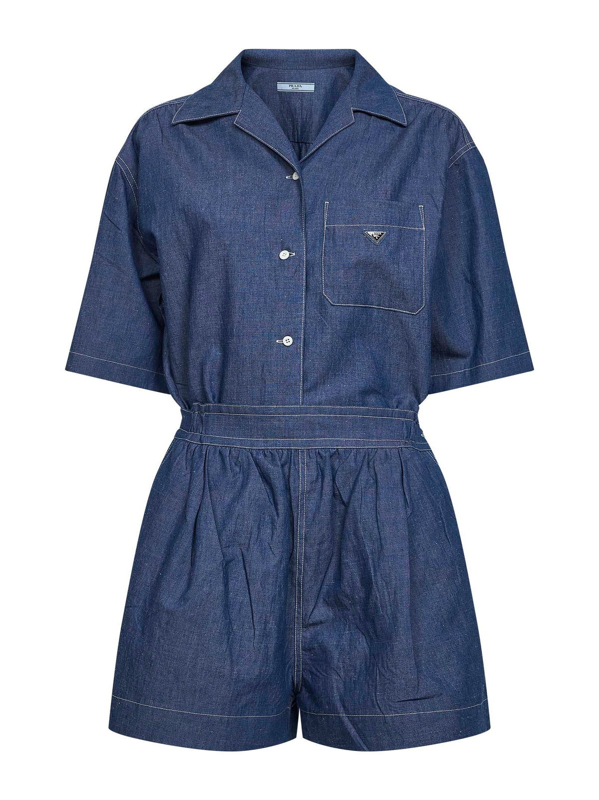 Prada Denim Women Blue Cotton And Linen Denim Detachable Playsuit PRADA