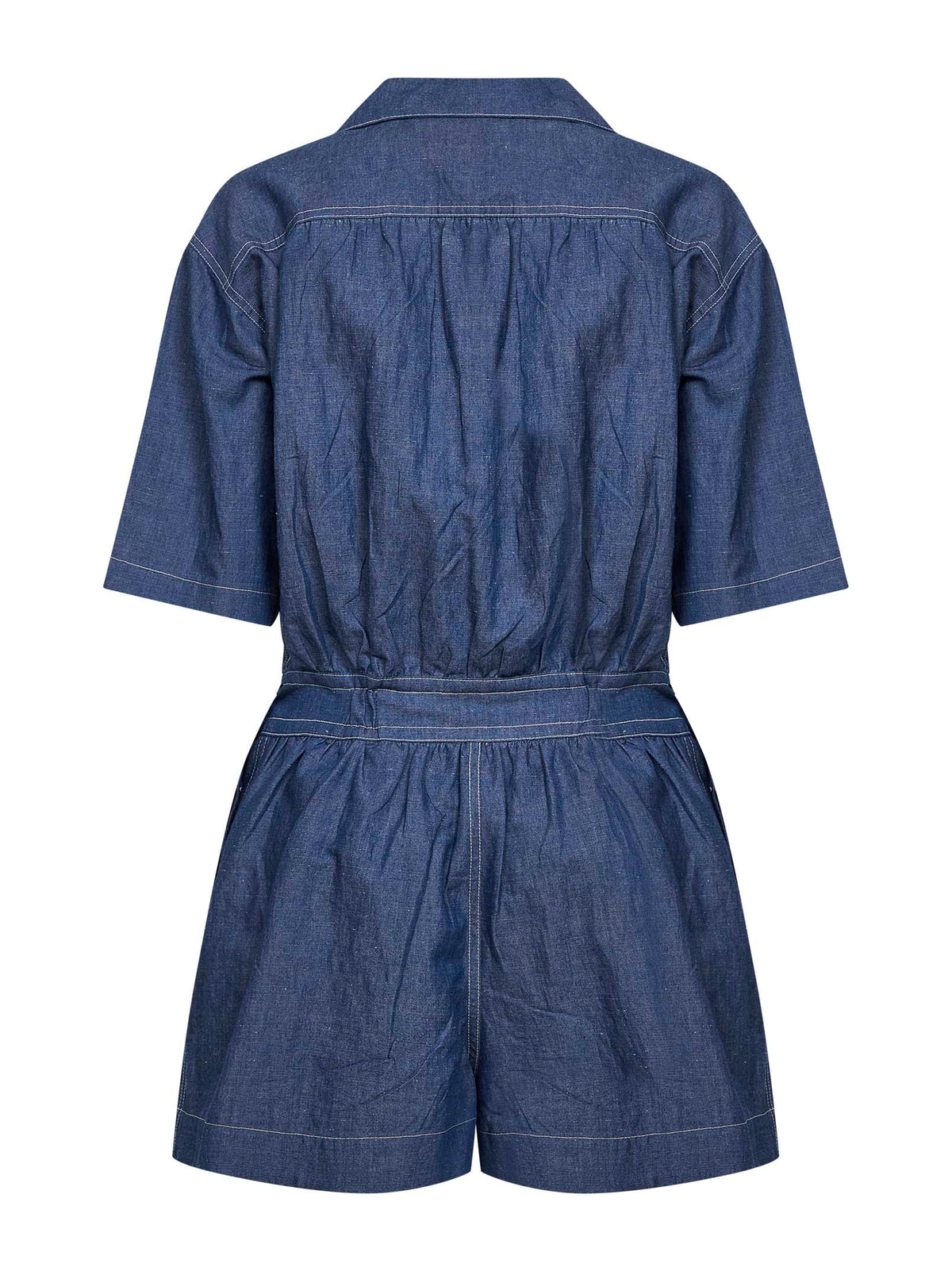 Prada Denim Women Blue Cotton And Linen Denim Detachable Playsuit PRADA