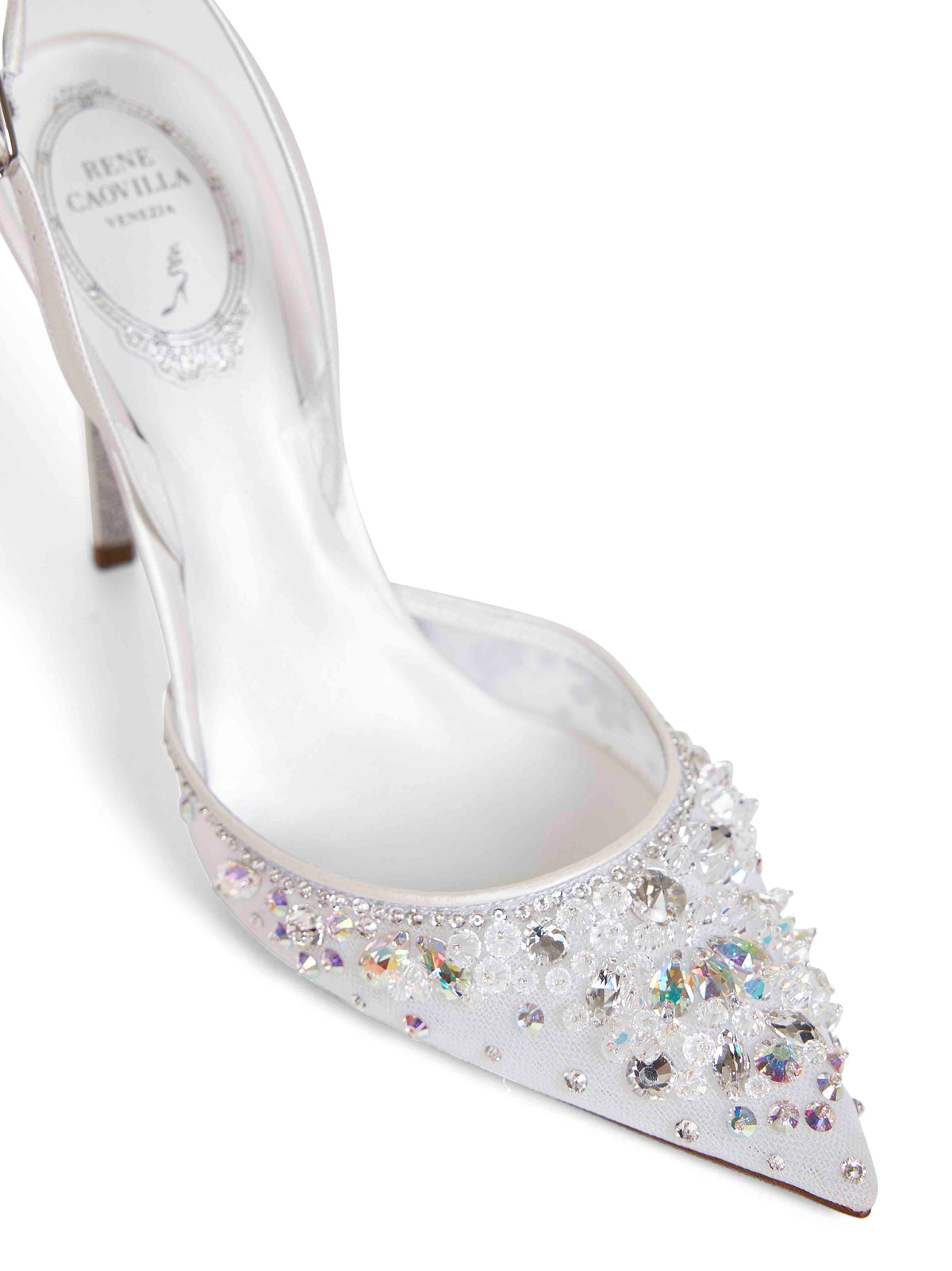 Rene Caovilla Women White Crystal-Embellished Cinderella 105 Slingback Pumps RENE CAOVILLA