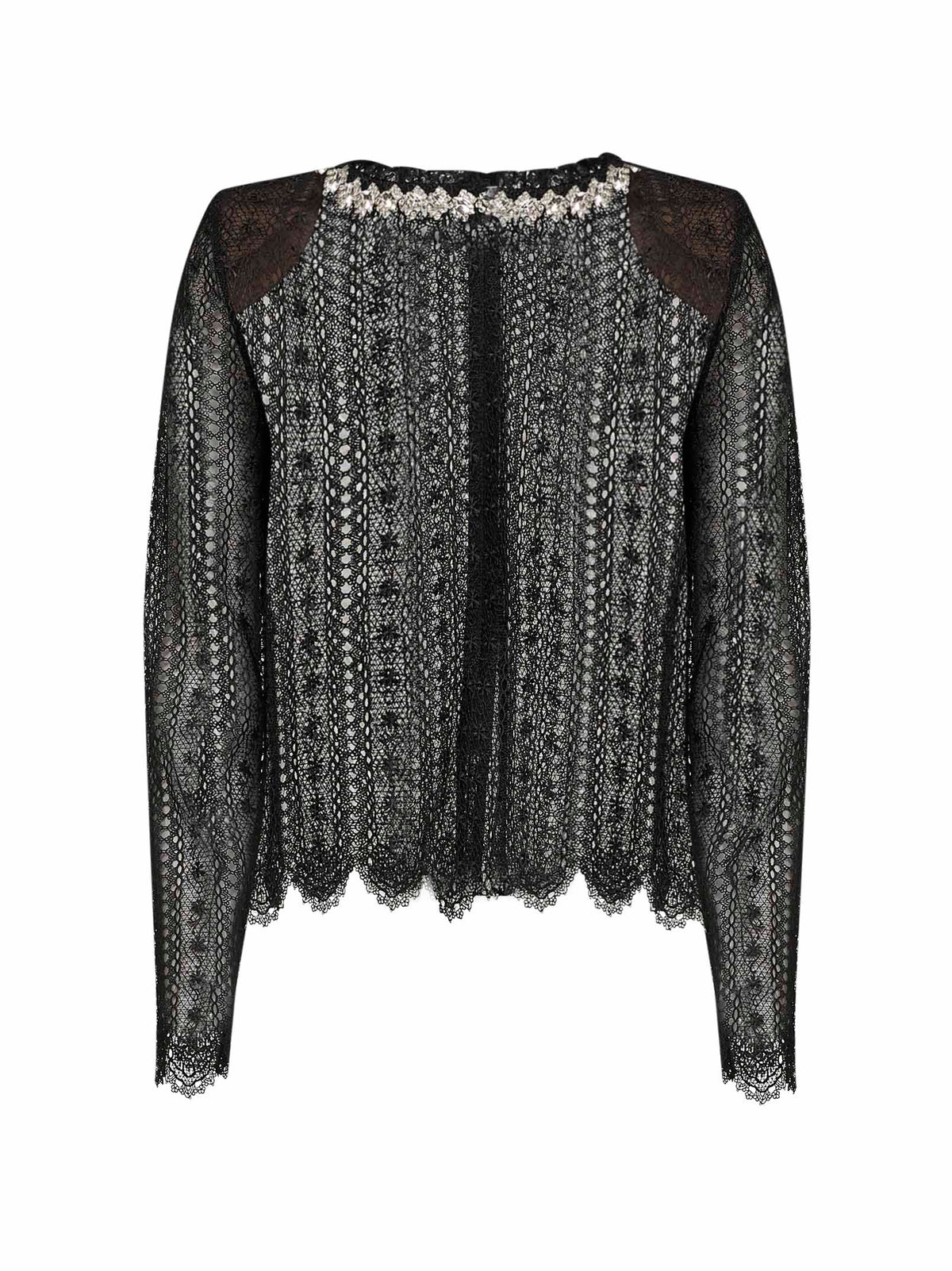 Self Portrait Women Black Organza Lace Crystal-Embellished Top SELF-PORTRAIT