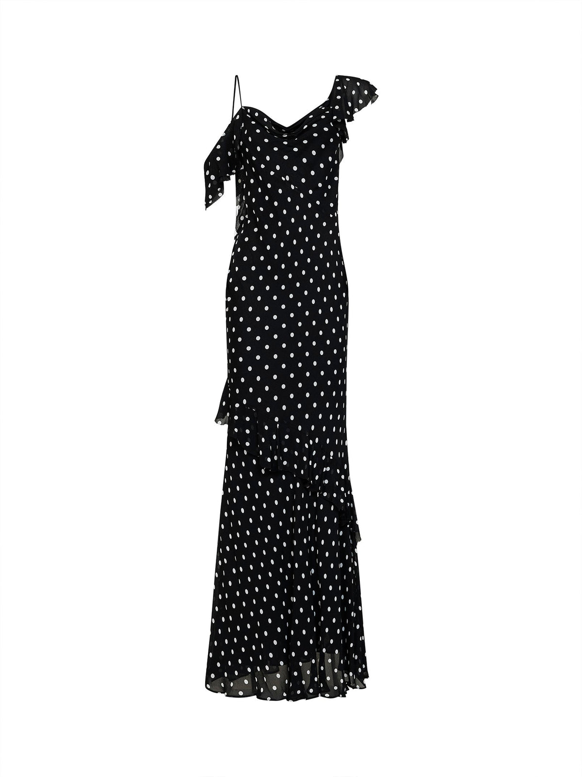 Self Portrait Women Black Polka Dot Georgette Maxi Dress SELF-PORTRAIT