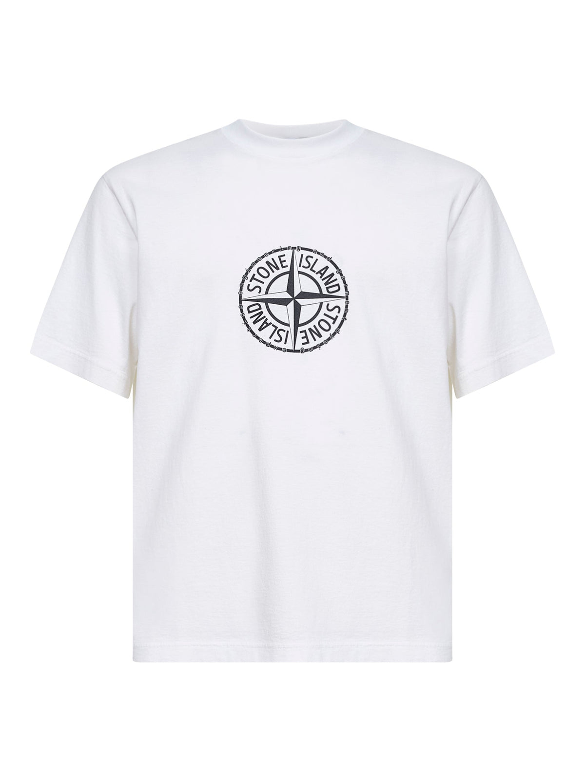Stone Island Men White Organic Jersey T-Shirt With "All Around Compass" Print STONE ISLAND