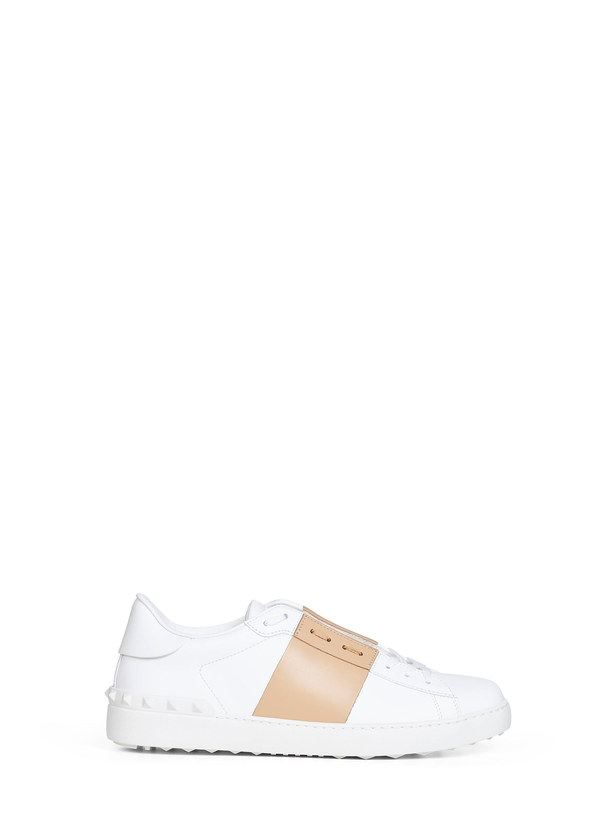 Valentino Garavani Men White And Sahara Calfskin Leather Open Sneakers VALENTINO GARAVANI