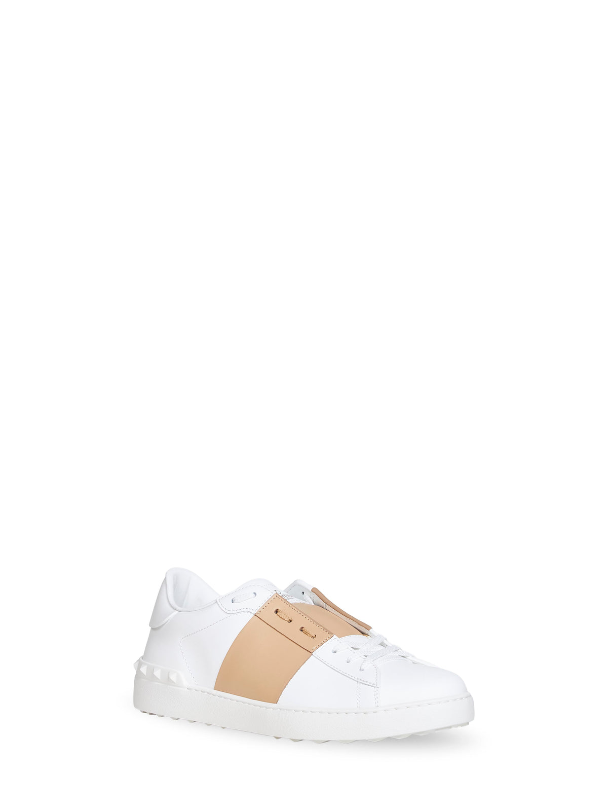 Valentino Garavani Men White And Sahara Calfskin Leather Open Sneakers VALENTINO GARAVANI