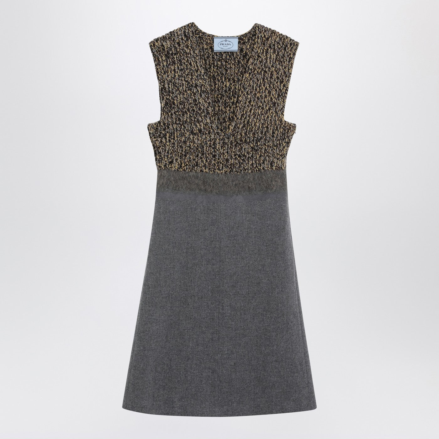 Prada Sleeveless Grey Wool And Cashmere Dress Women PRADA