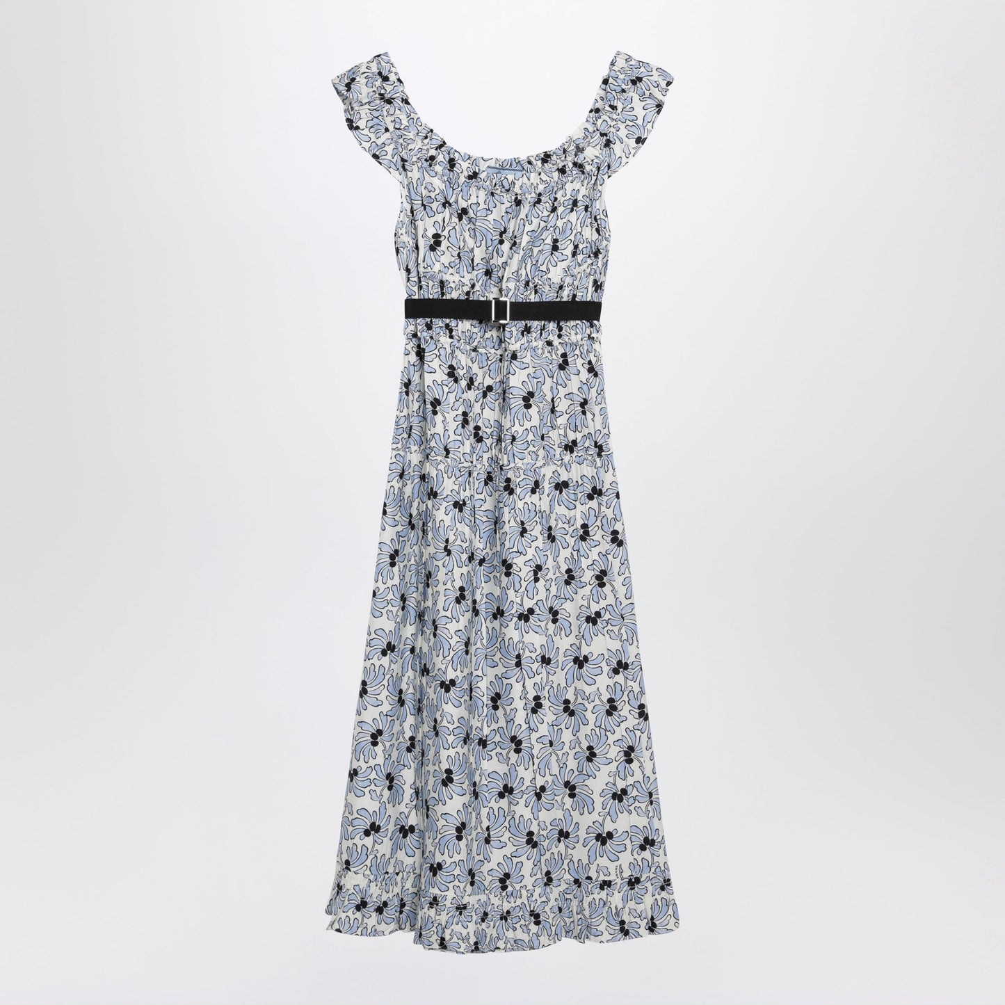 Prada Floral-Print Pongee Dress In Light Blue Women PRADA