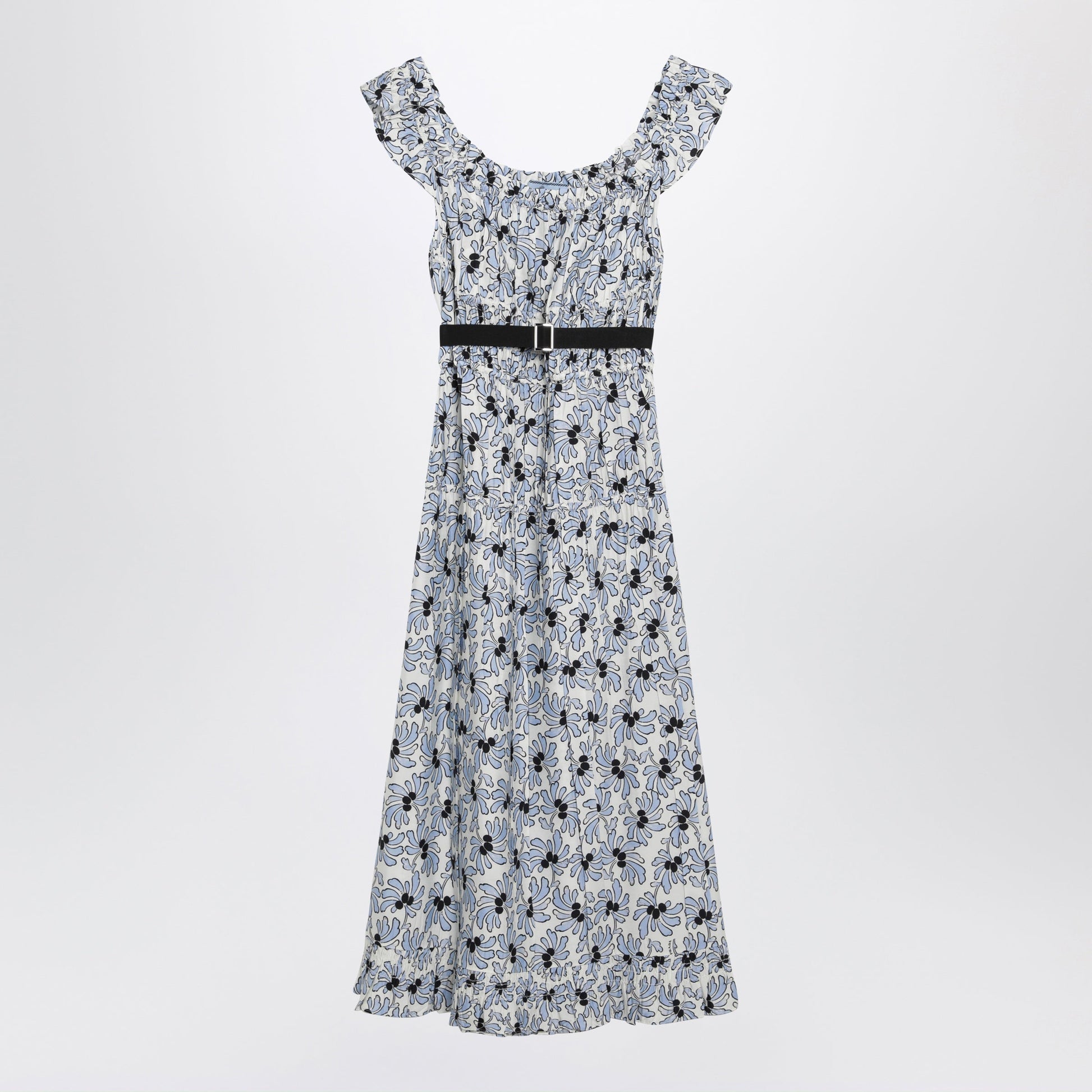 Prada Floral-Print Pongee Dress In Light Blue Women PRADA