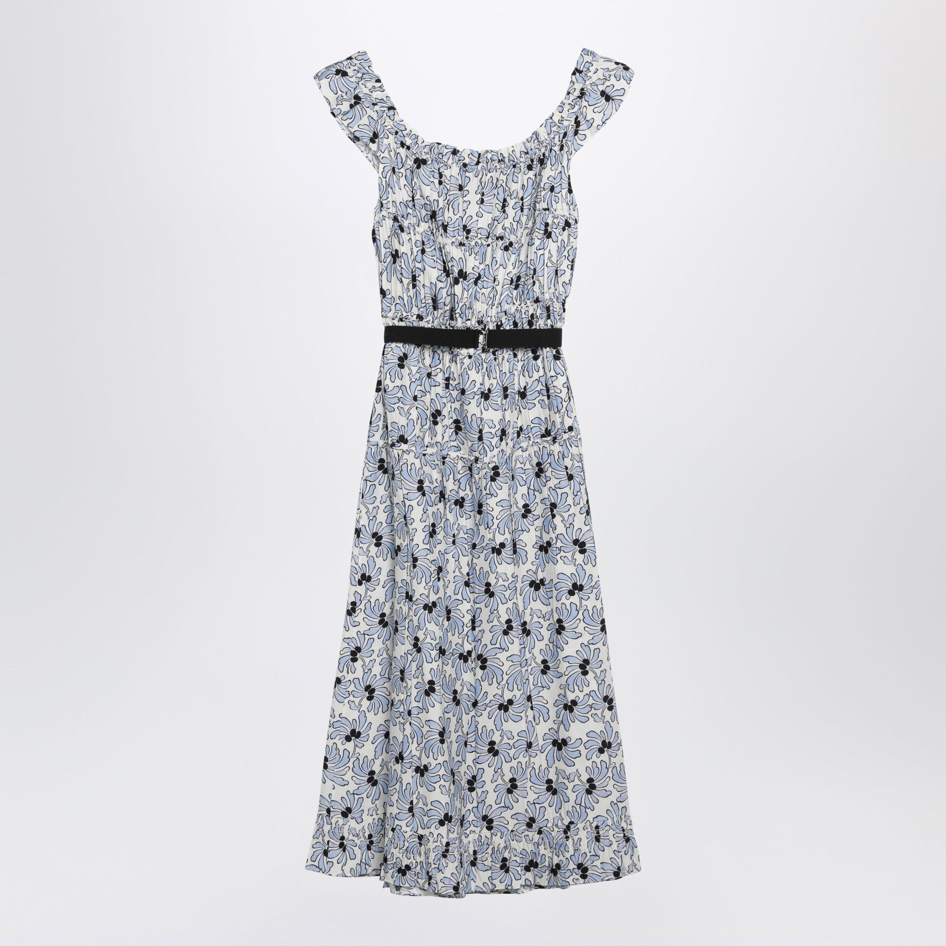 Prada Floral-Print Pongee Dress In Light Blue Women PRADA