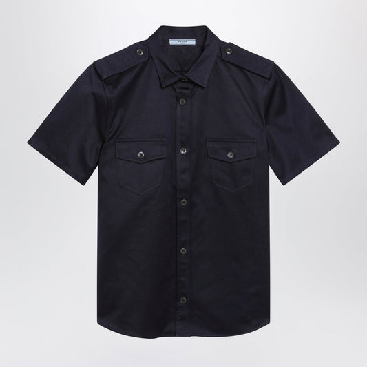 Prada Short-Sleeve Chino Shirt In Blue Cotton Women