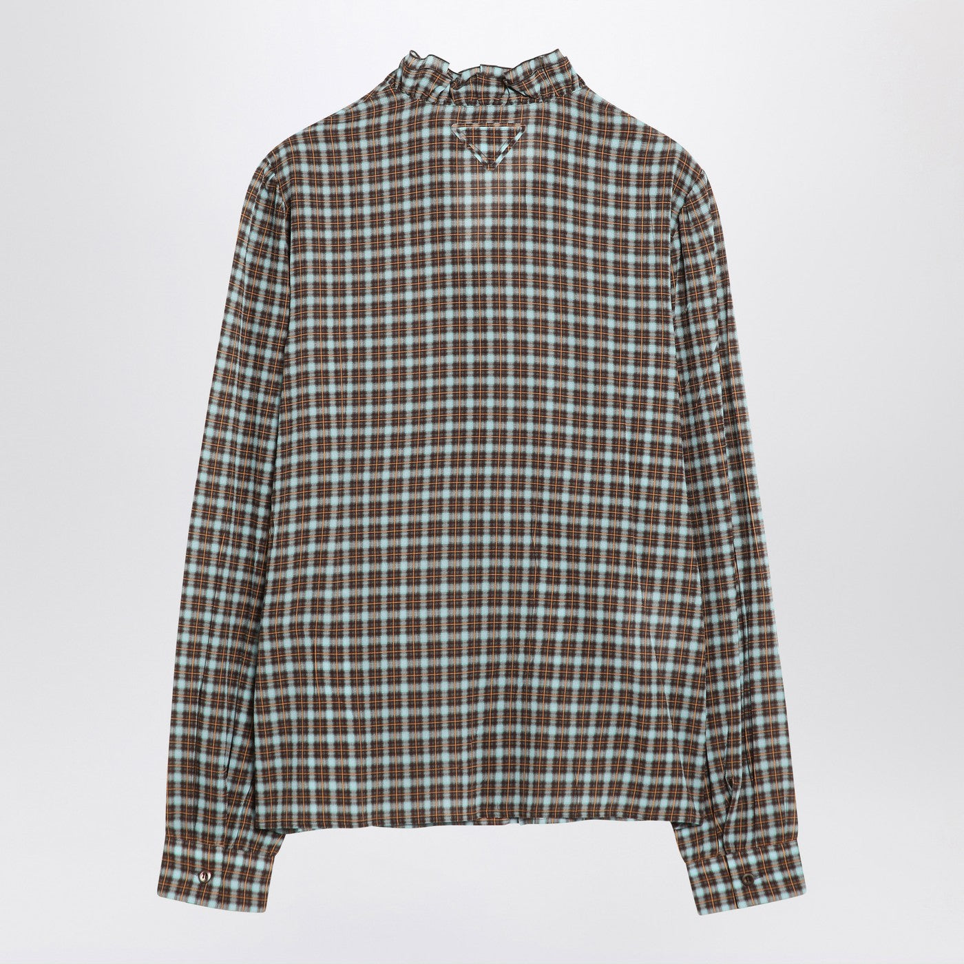 Prada Check-Patterned Shirt Turquoise/Cocoa In Silk Blend Women PRADA