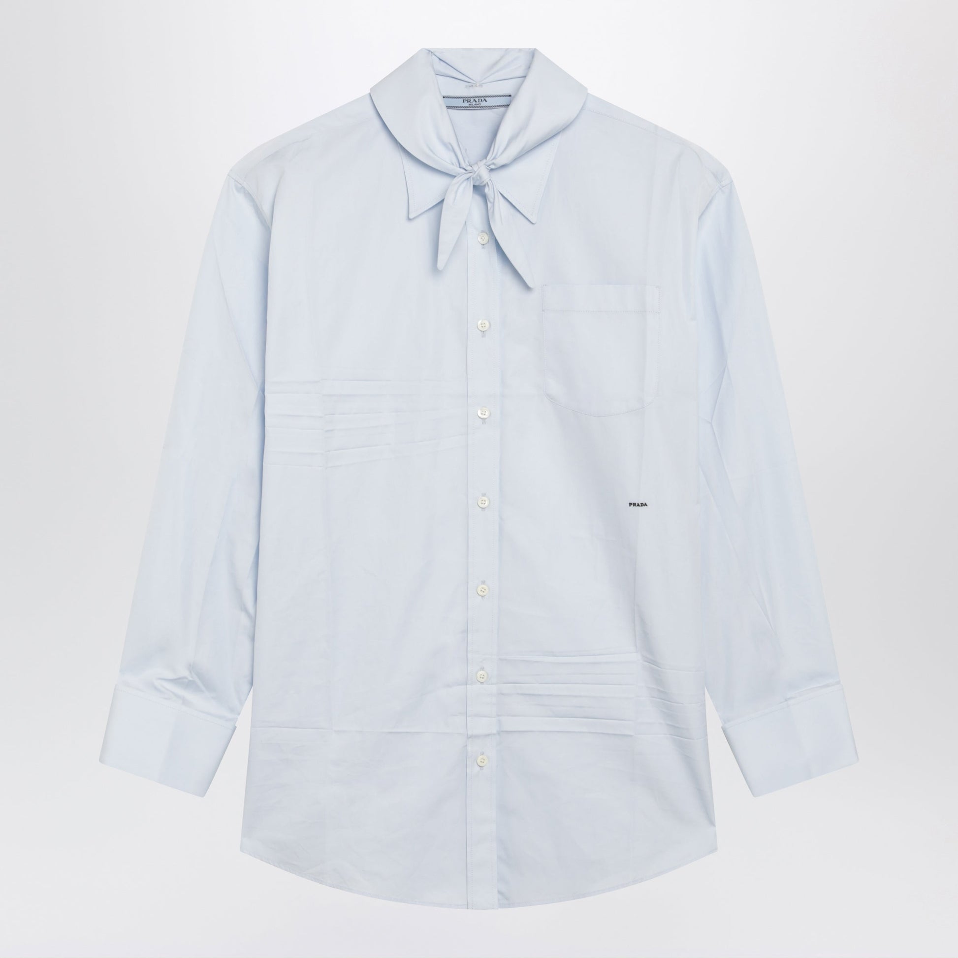 Prada Light Blue Cotton Shirt With Scarf Women PRADA
