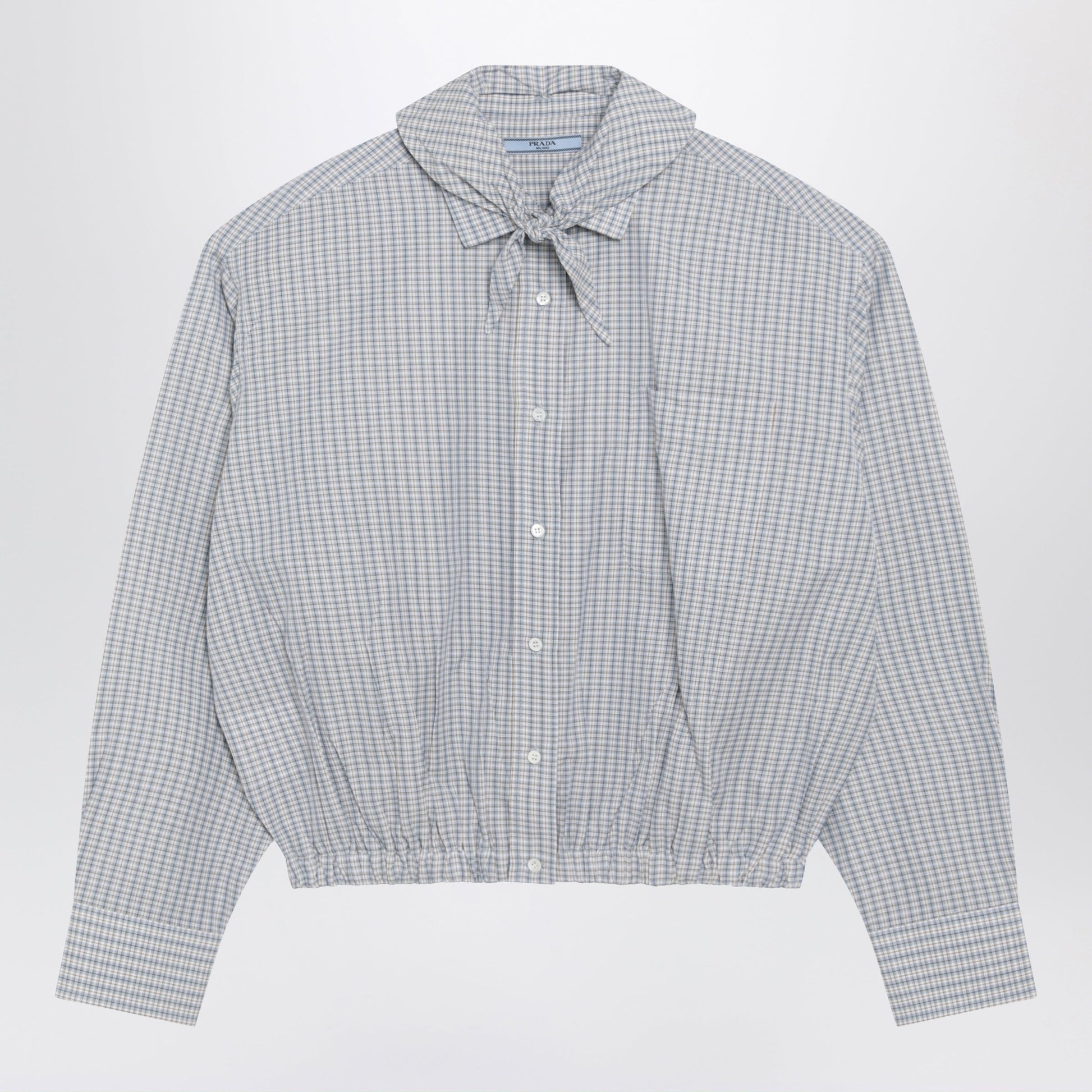 Prada Sand-Colored Check Cotton Shirt With Scarf Women PRADA