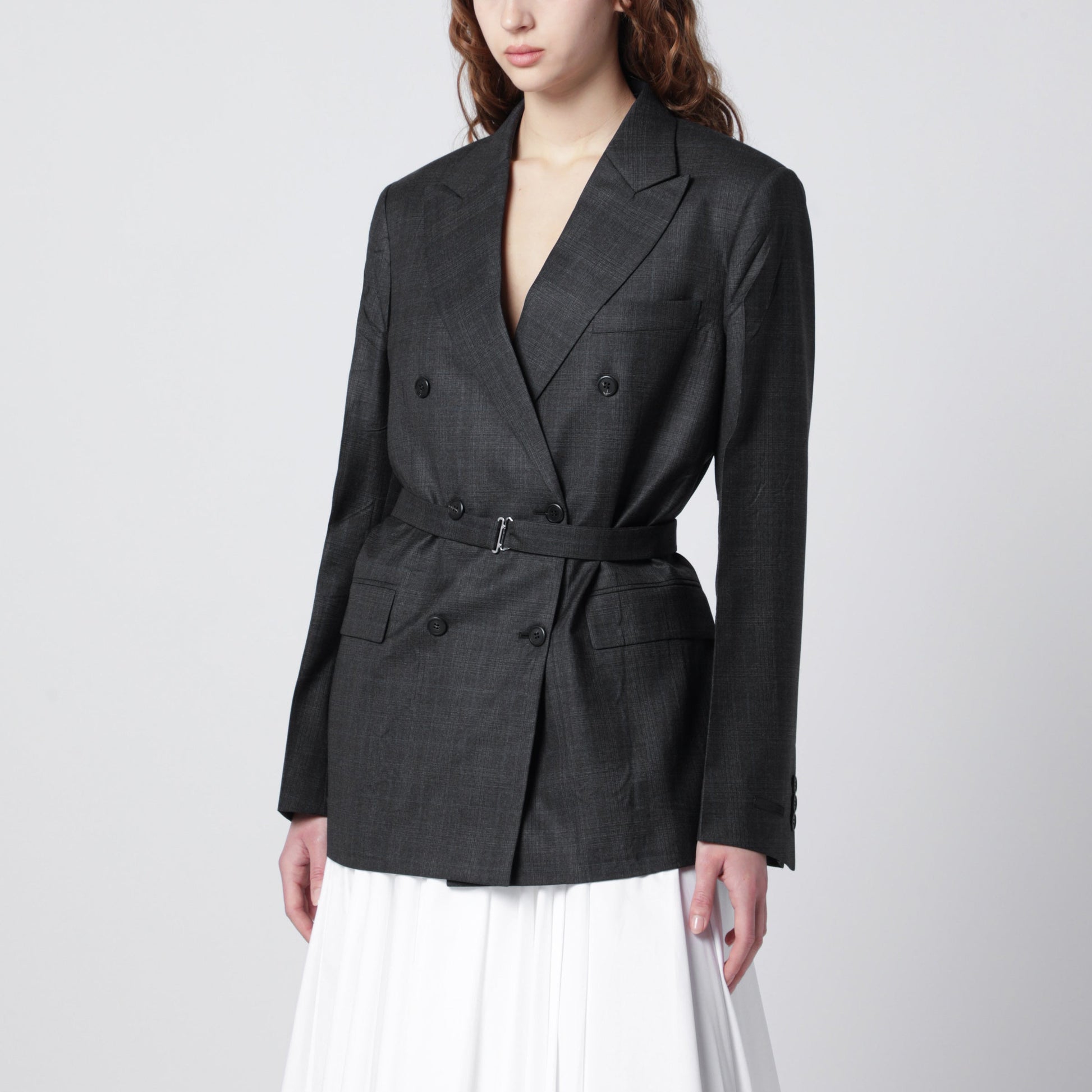 Prada Double-Breasted Wool Jacket With Check Pattern Women PRADA