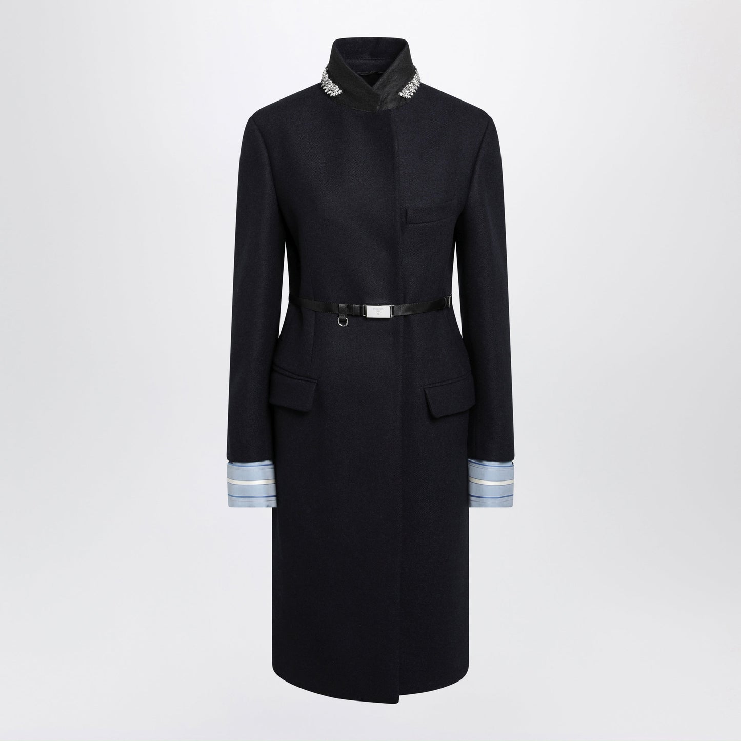 Prada Blue Wool Coat With Belt Women PRADA