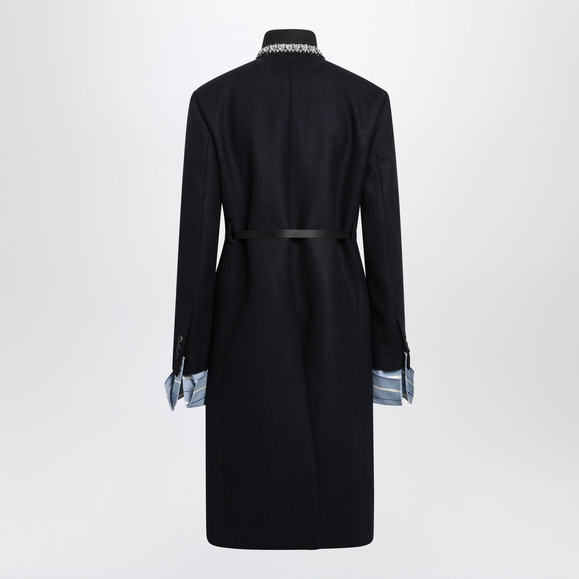 Prada Blue Wool Coat With Belt Women PRADA