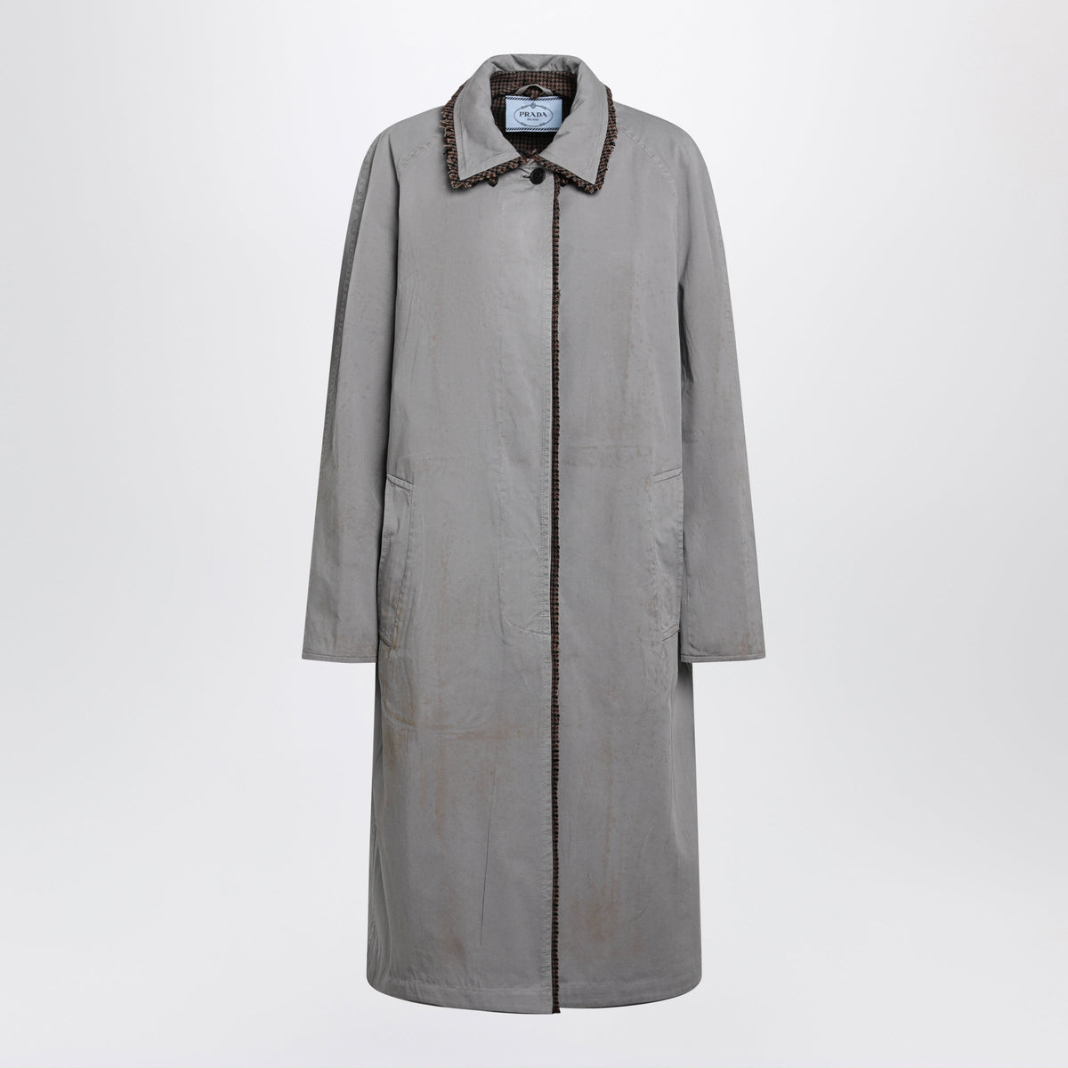 Prada Reversible Overcoat In Twill And Vintage-Effect Houndstooth Women PRADA