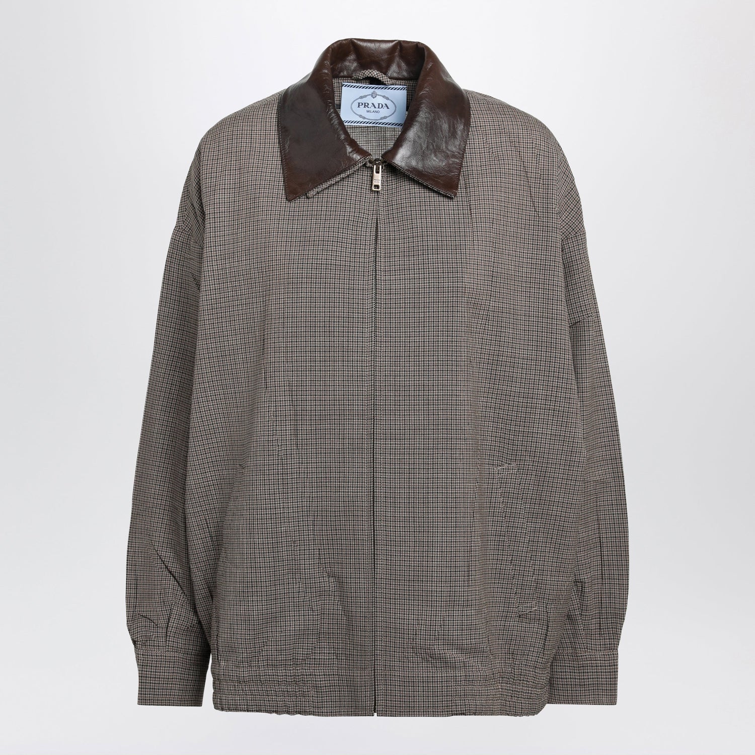 Prada Tobacco Houndstooth Wool Blouson Women PRADA