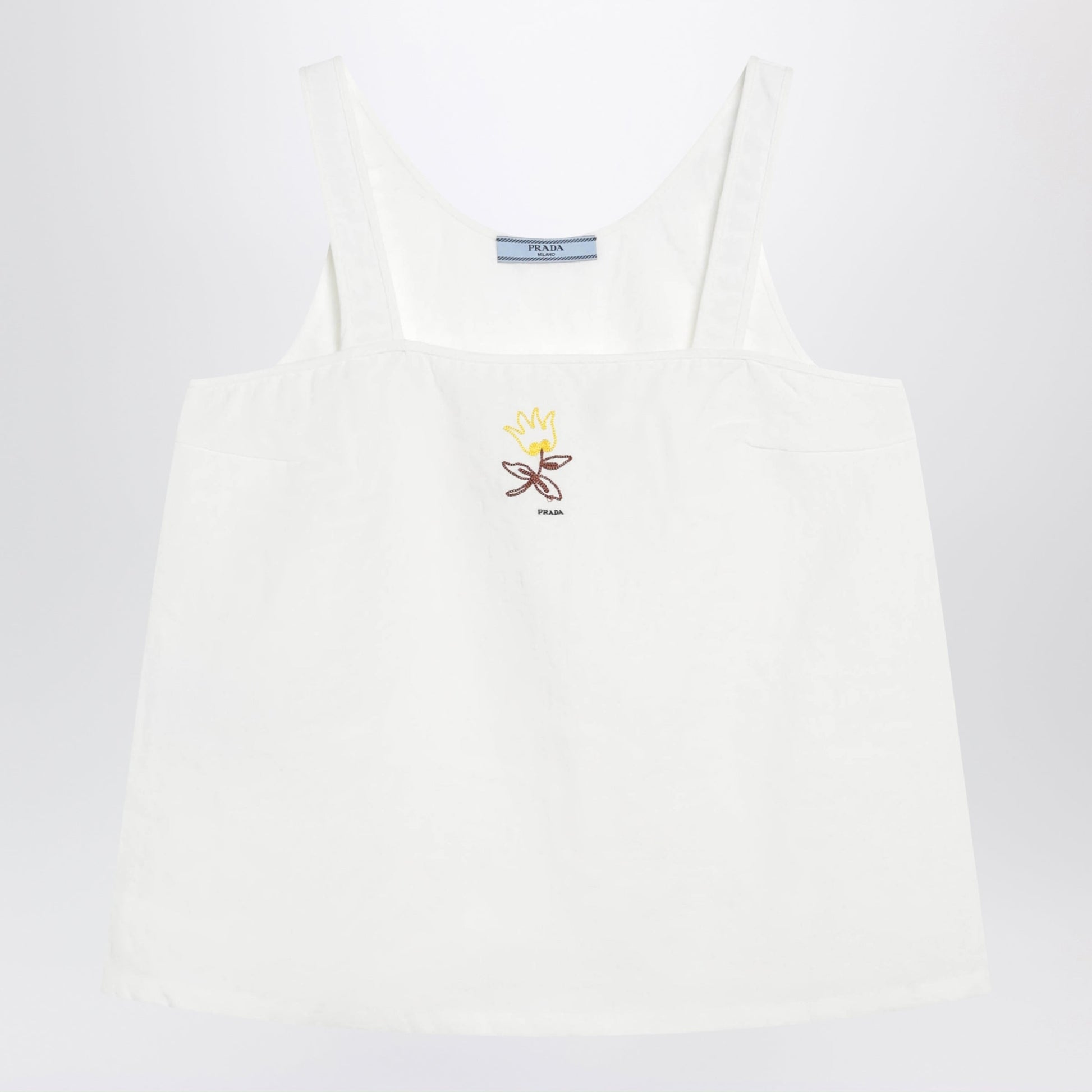 Prada White Linen Top With Embroidery Women PRADA