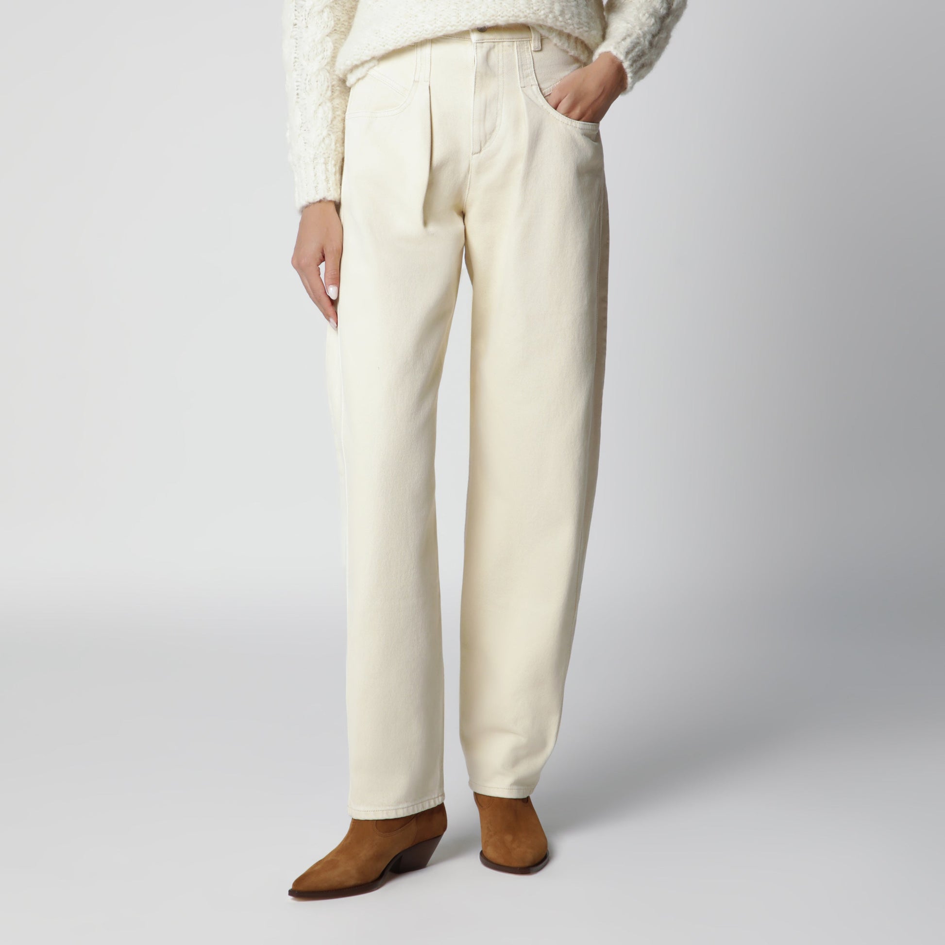 Isabel Marant Lisha Barrel Jeans In Cotton Denim Beige Women ISABEL MARANT
