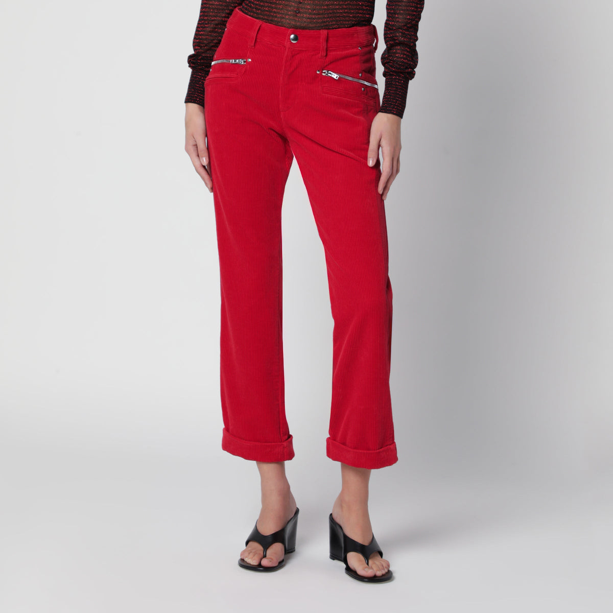 Isabel Marant Red Revene Cropped Trousers In Corduroy Women ISABEL MARANT
